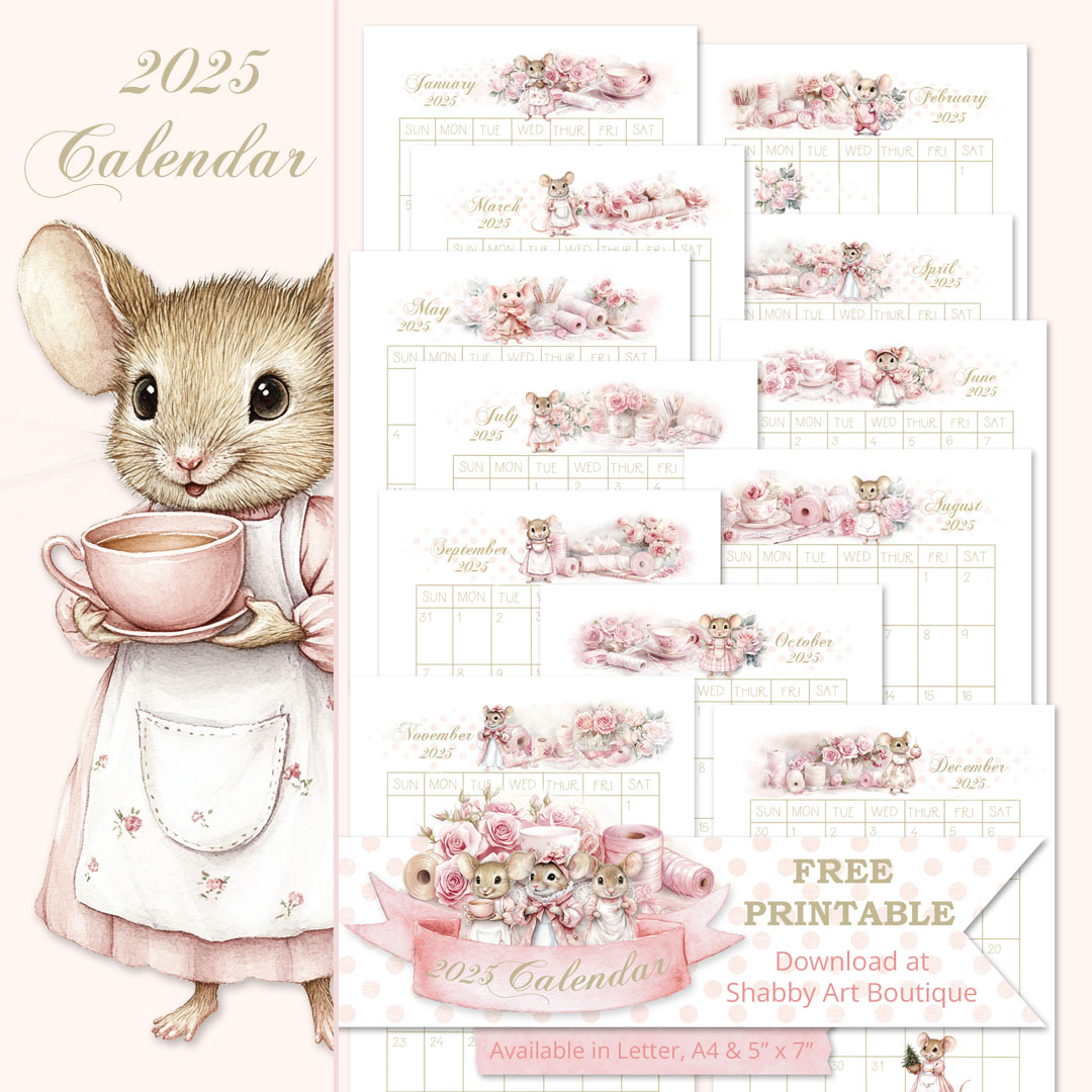 free printable 2025 calendar shabby art boutique