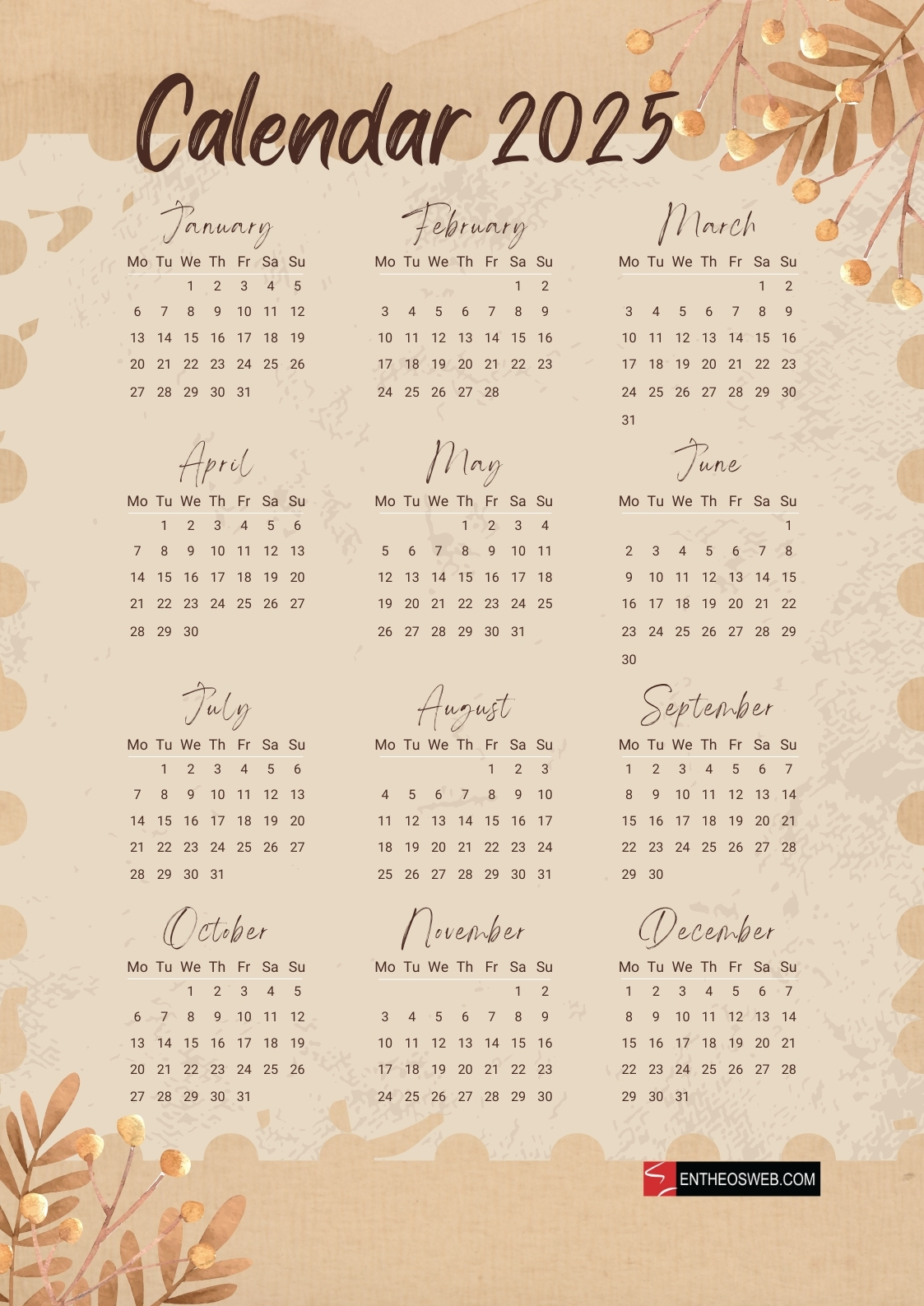 2025 Year Calendar 2025 Year Calendar Printable
