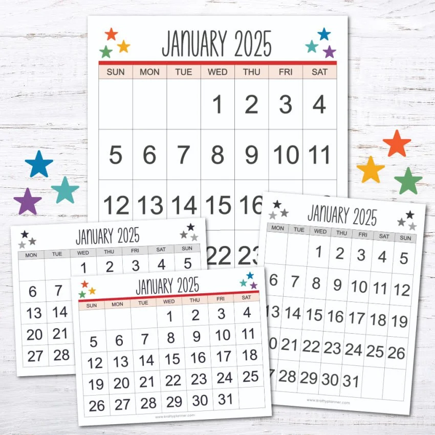 Free Printable 2025 Large Print Calendar Krafty Planner