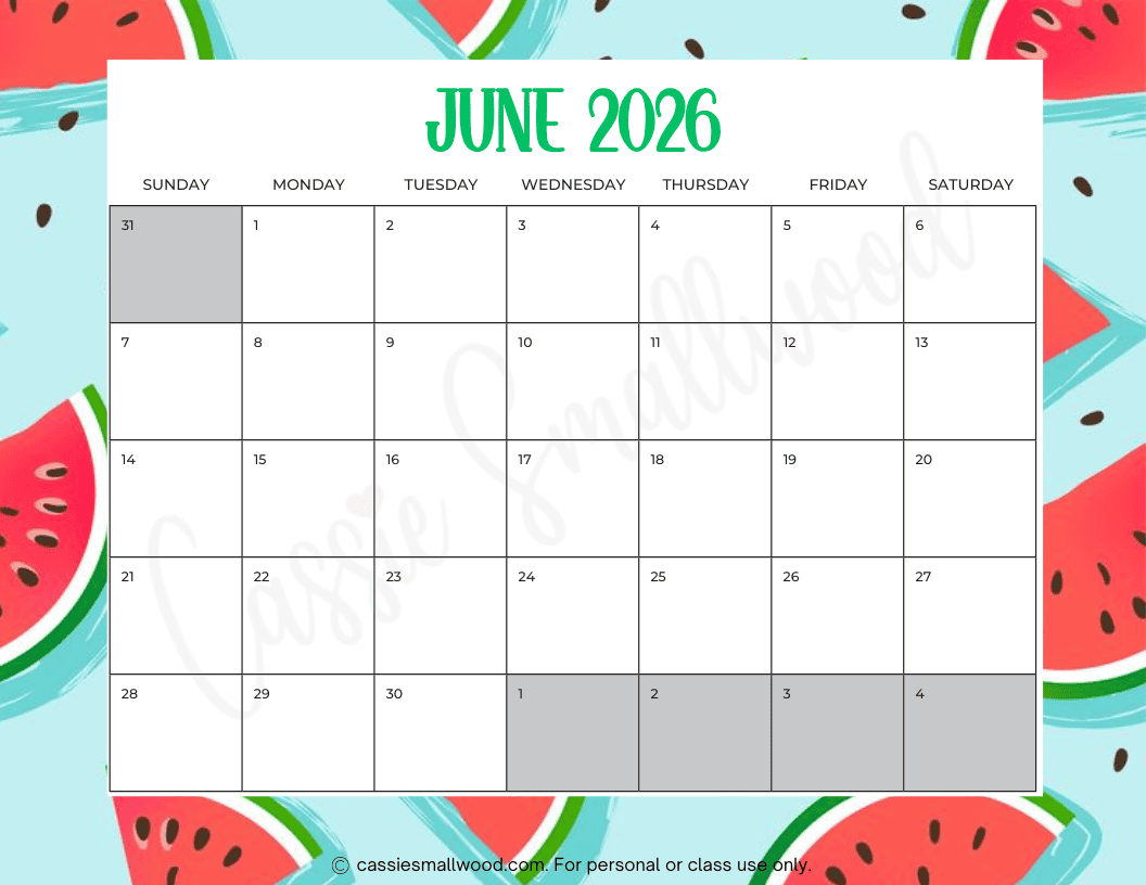 Printable Calendar June 2026 To June 2026