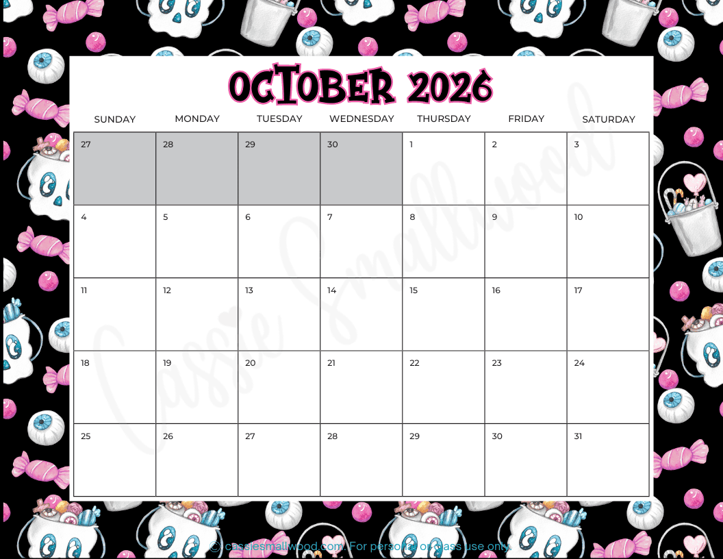 Free Printable Oct Calendar
