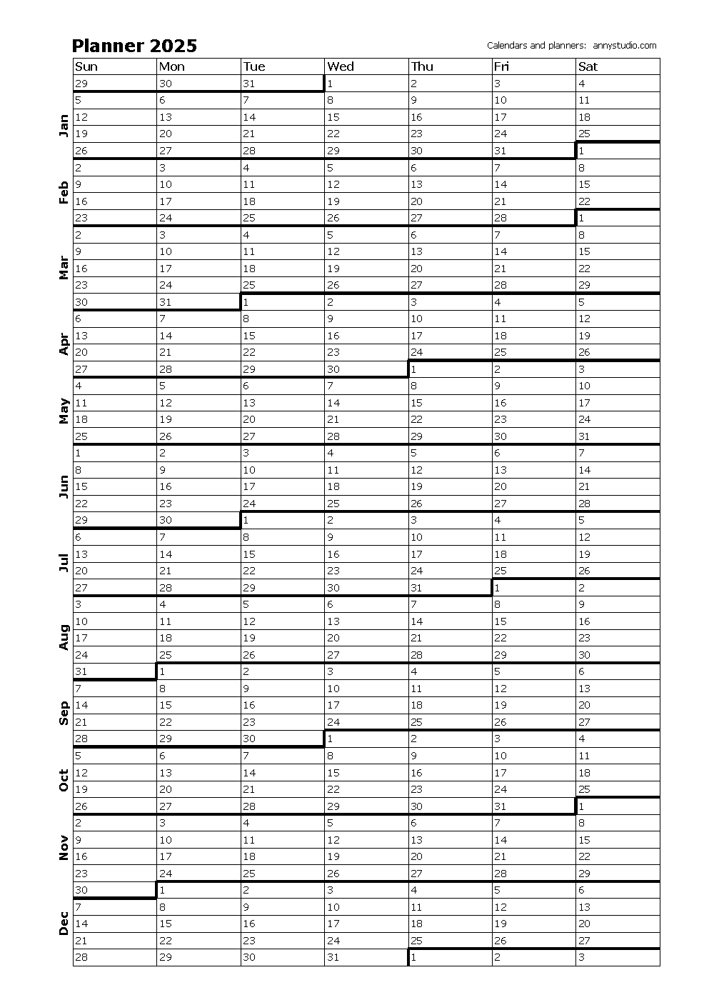 2025 Half Page Calendar Printable