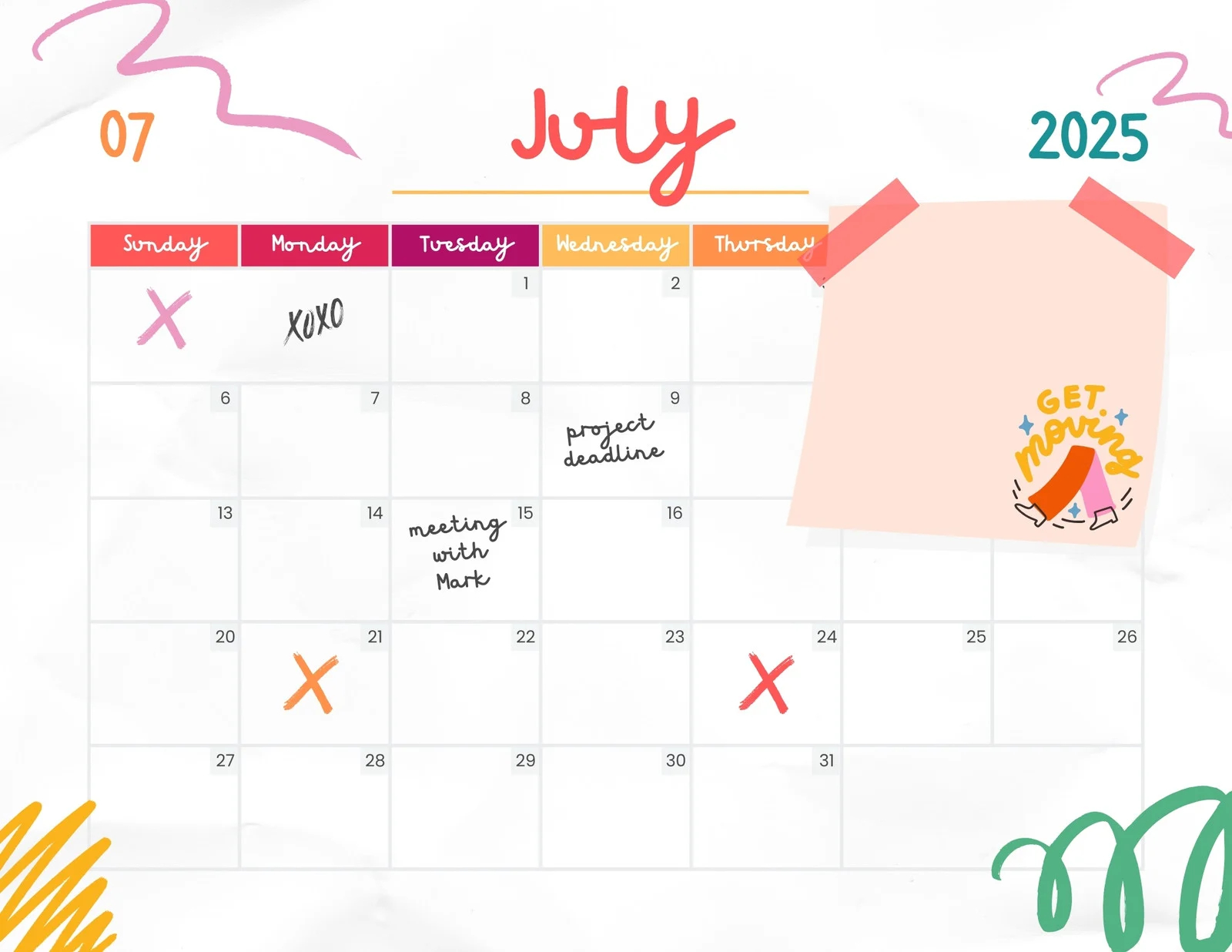 Free Printable Custom July 2025 Calendar Templates Canva