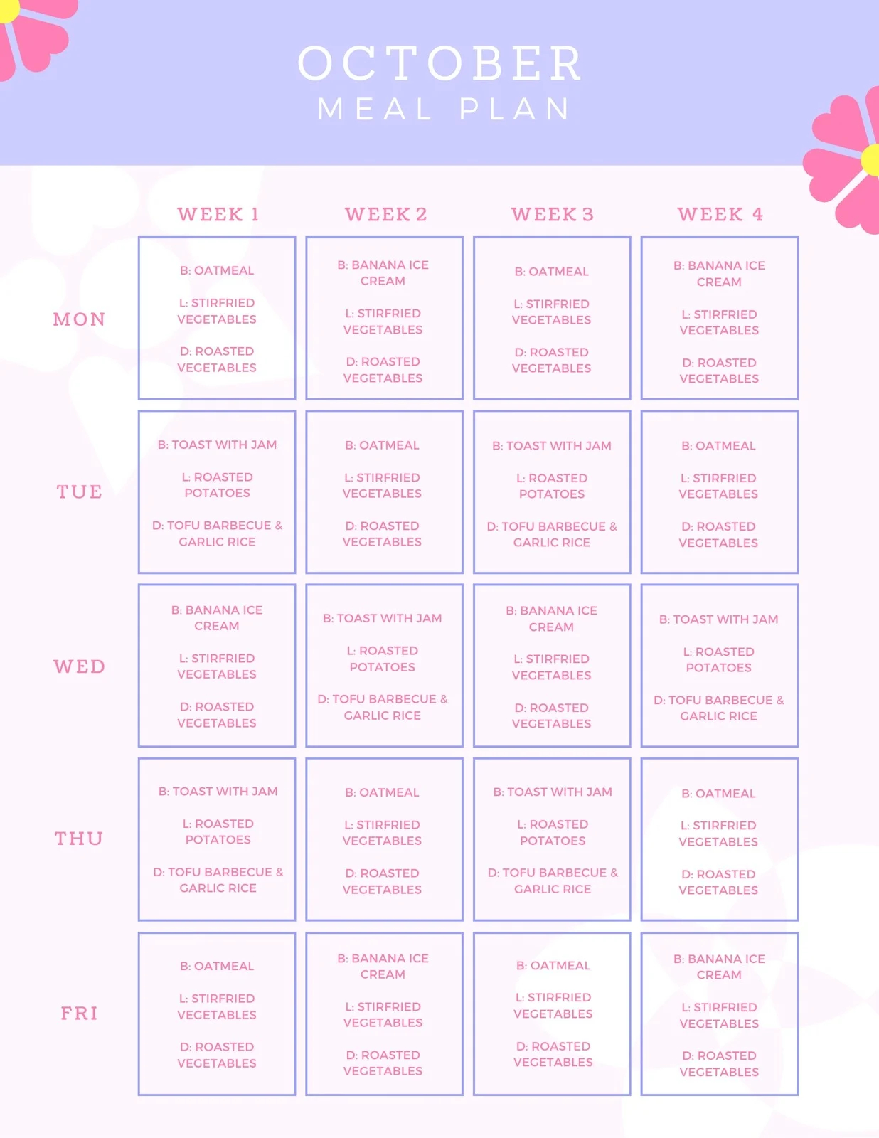 Free Printable Customizable Monthly Menu Templates Canva