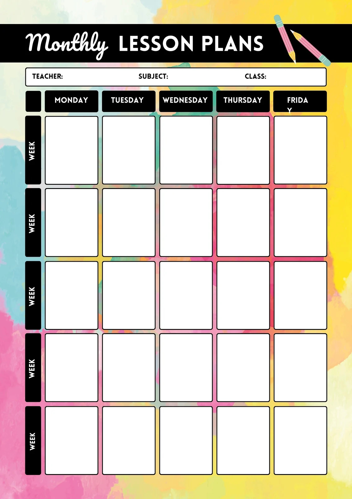 Blank Printable Lesson Plan Calendar