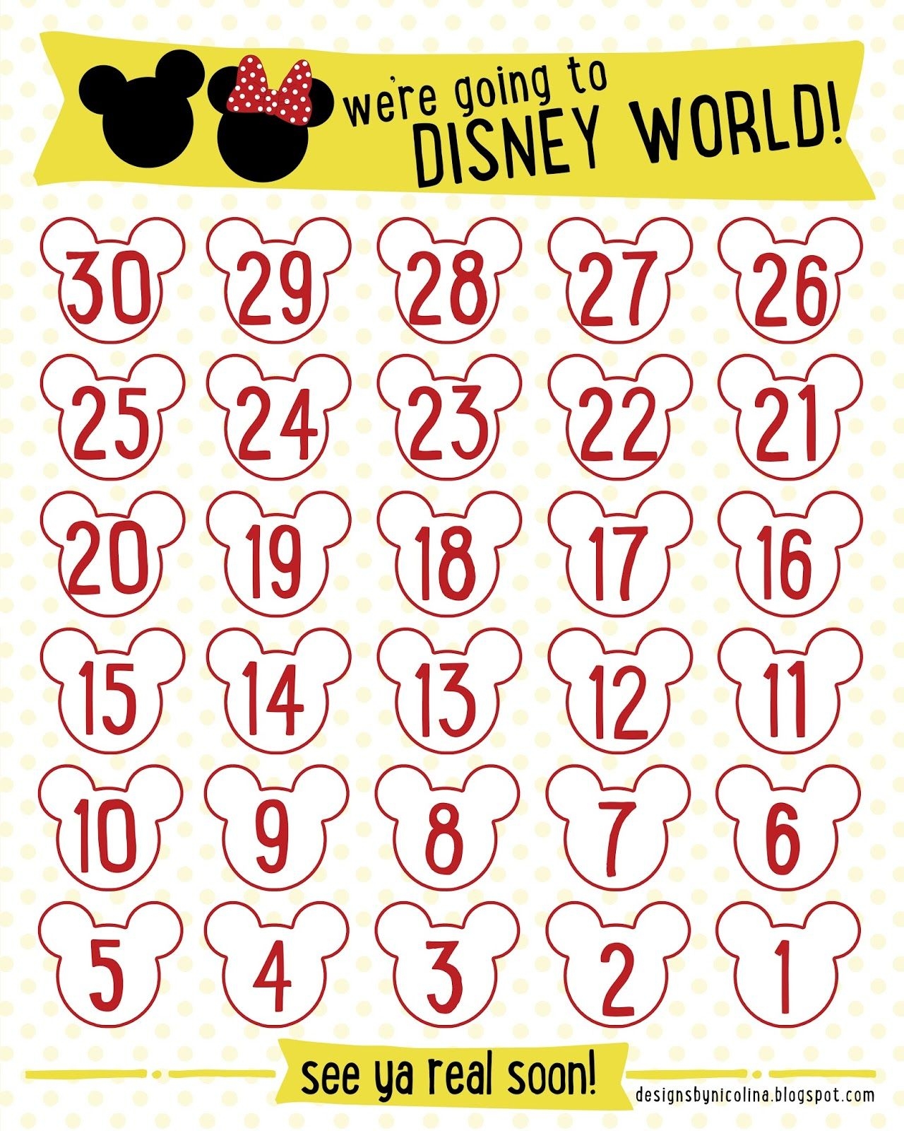 Free Printable Disney Countdown Calendar Printable Party Favors