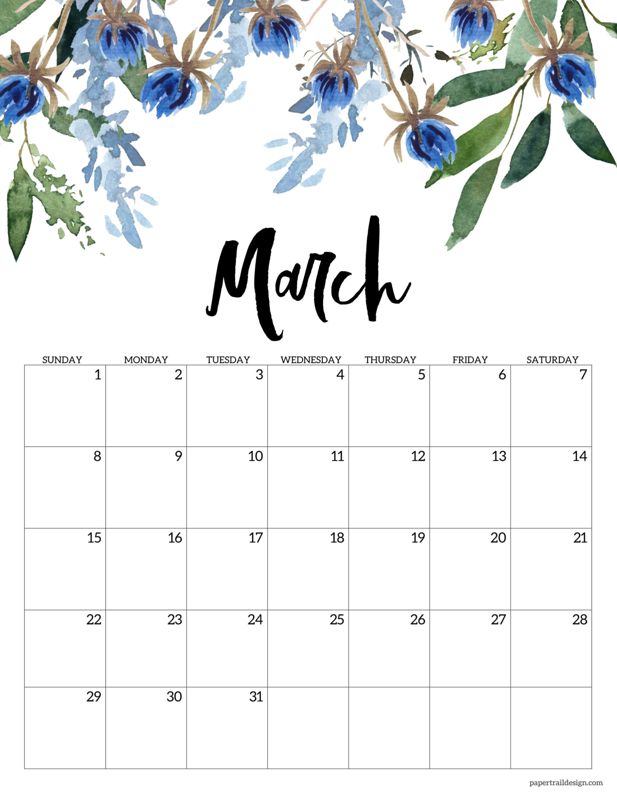 March Free Printable Calendar 2026