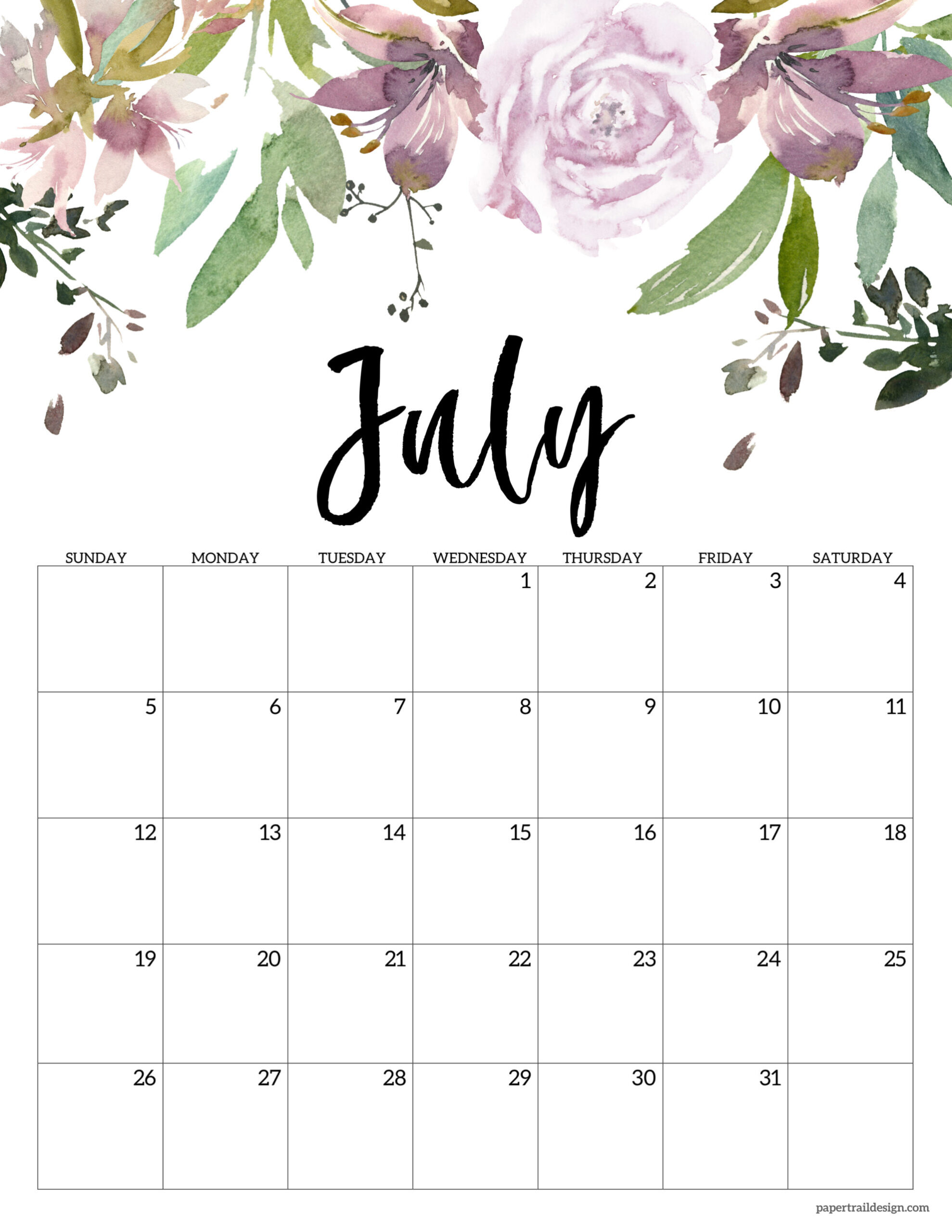 Customizalbe Printable July 2026 Calendar