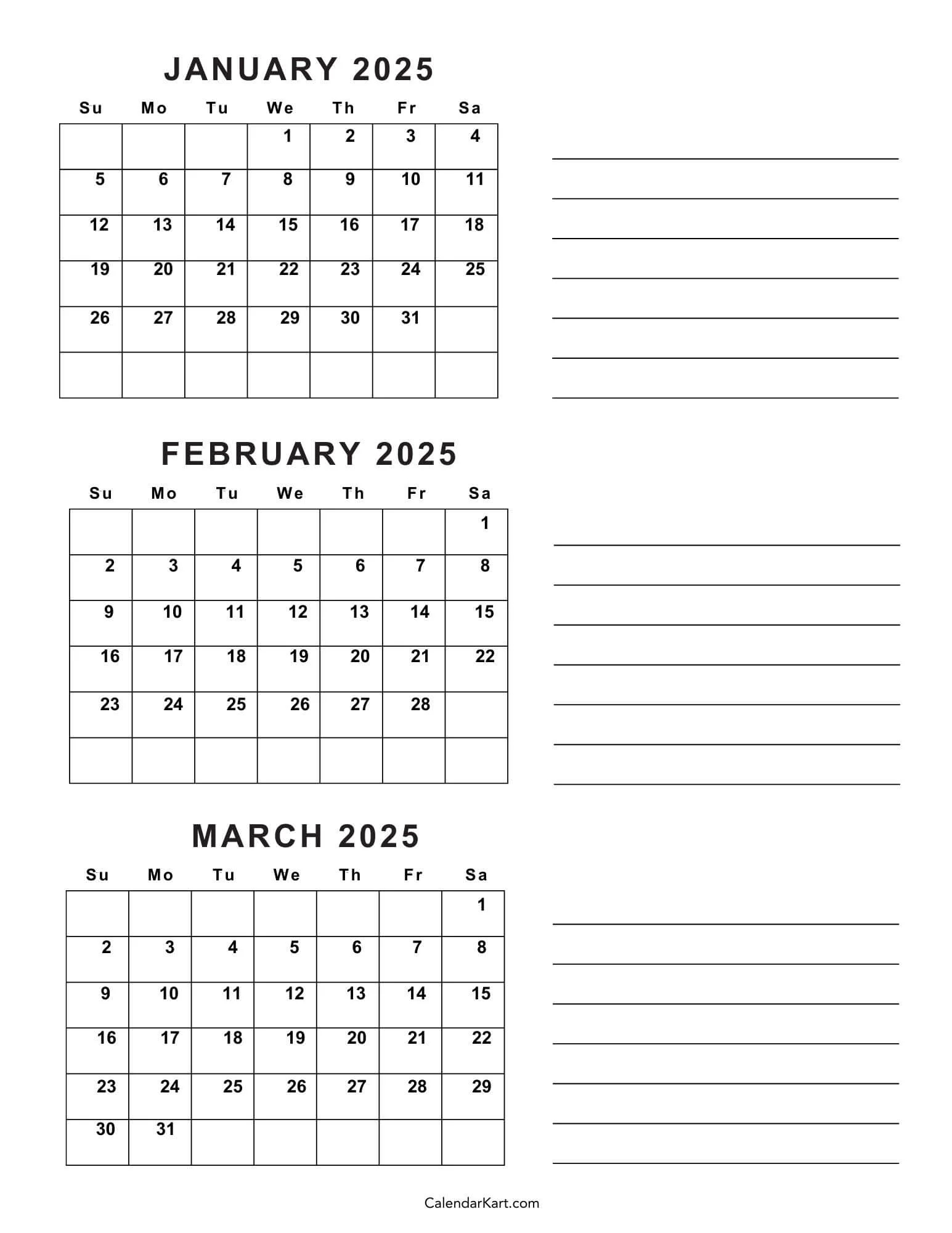 2025 Calendar Printable Image