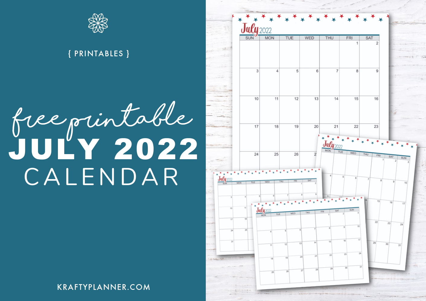 Free Printable July 2022 Calendar Krafty Planner