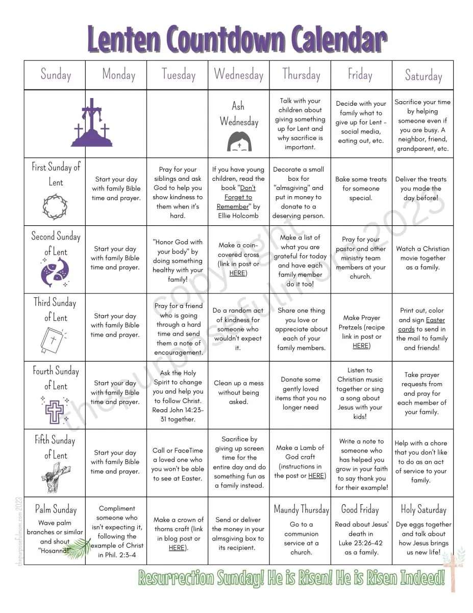 Free Printable Lent Calendar 2024 The Purposeful Mom