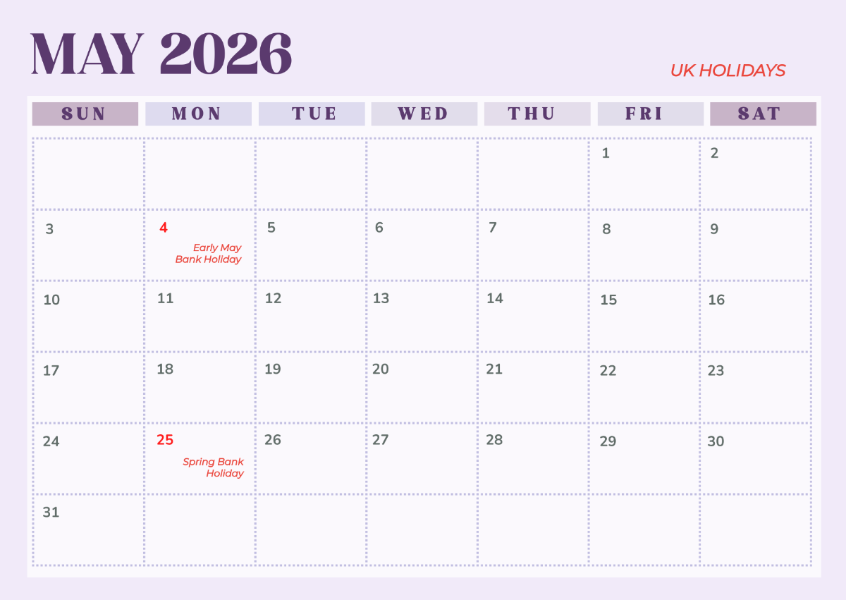 Free Printable May 2025 Calendar With Holidays Template To Edit Online