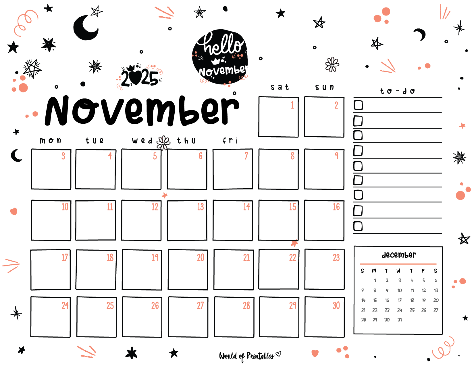 Calendar November 2025 Printable Free