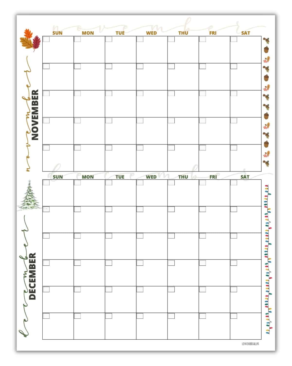 FREE Printable November December Calendar Templates 2024 Love Our Real Life