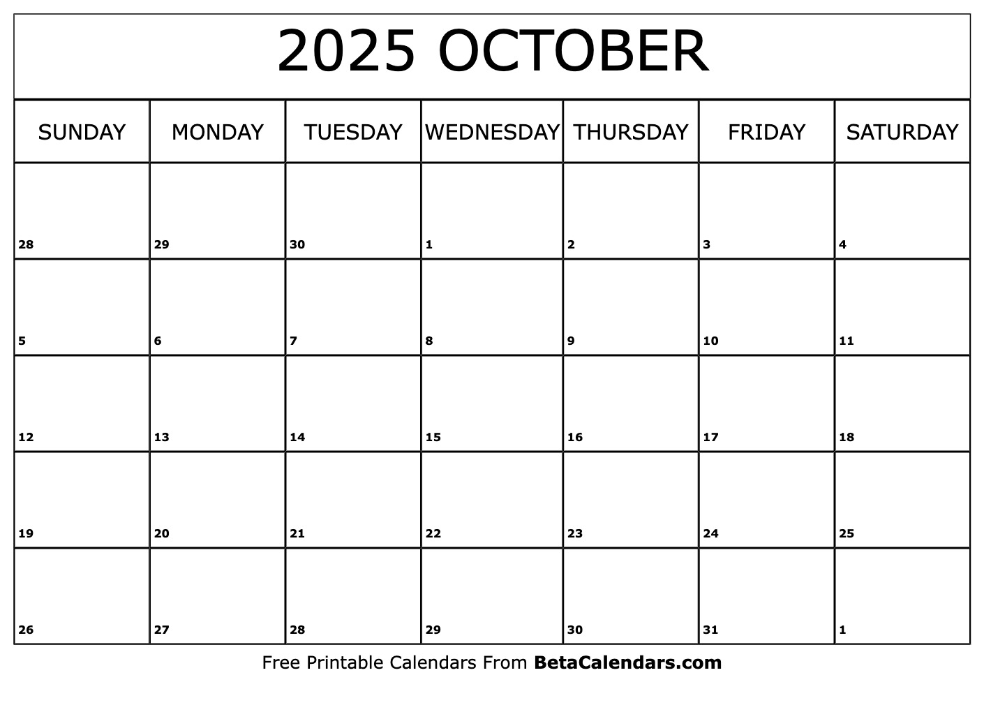 Free Printable October 2025 Calendar