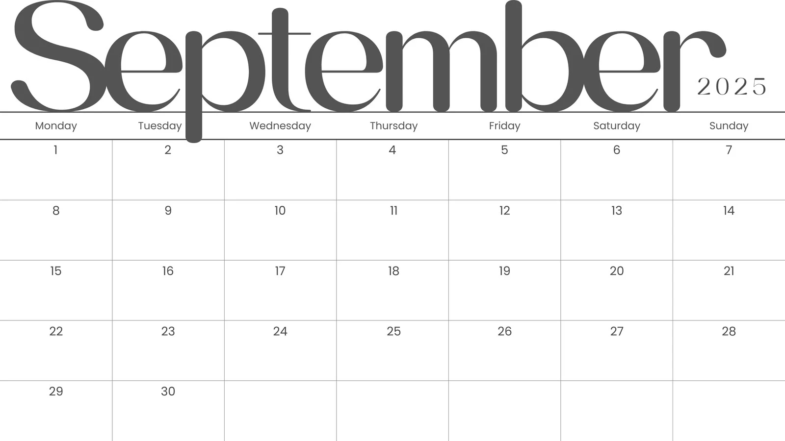 Blank Calendar 2025 Printable September