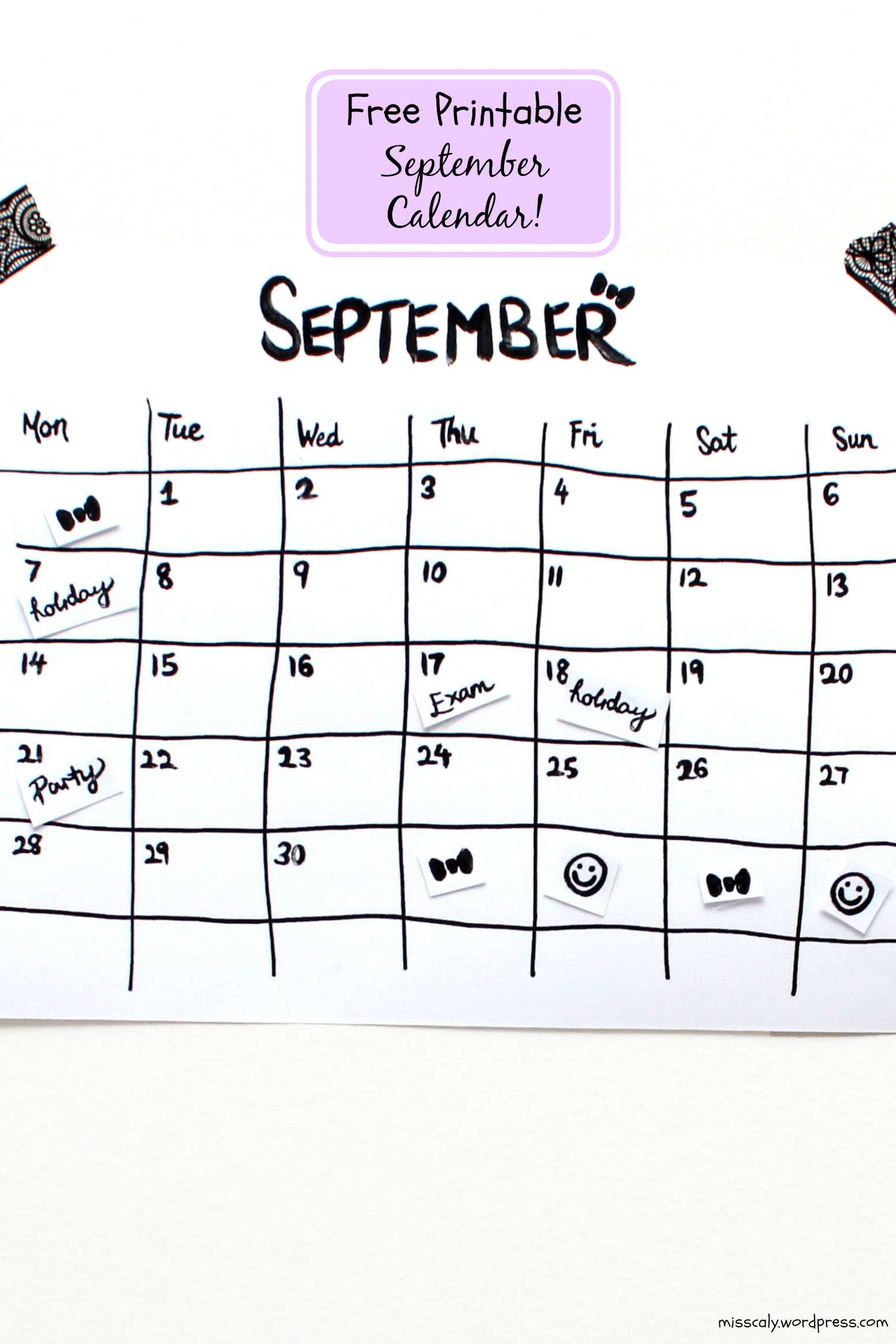 Free Printable September Calendar M I S S C A L Y