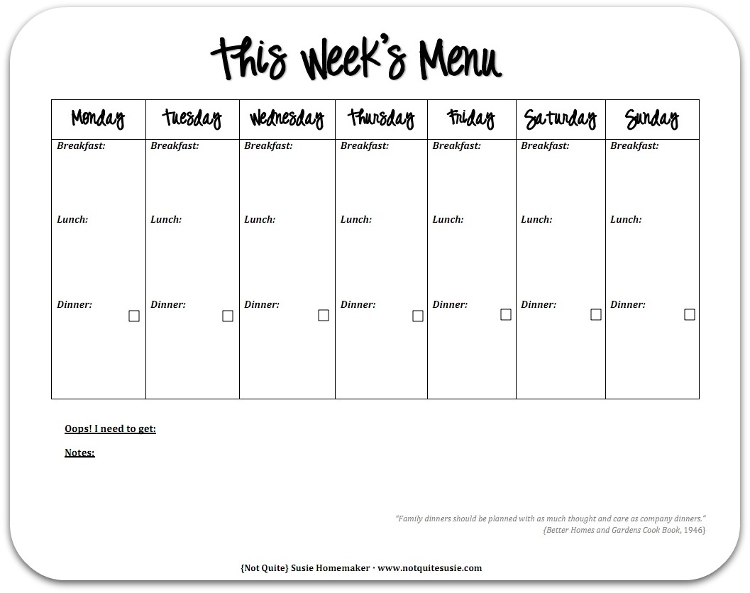 Free Printable Weekly Meal Planner Not Quite Susie Homemaker Free Printable Weekly Meal Planner Not Quite Susie Homemaker