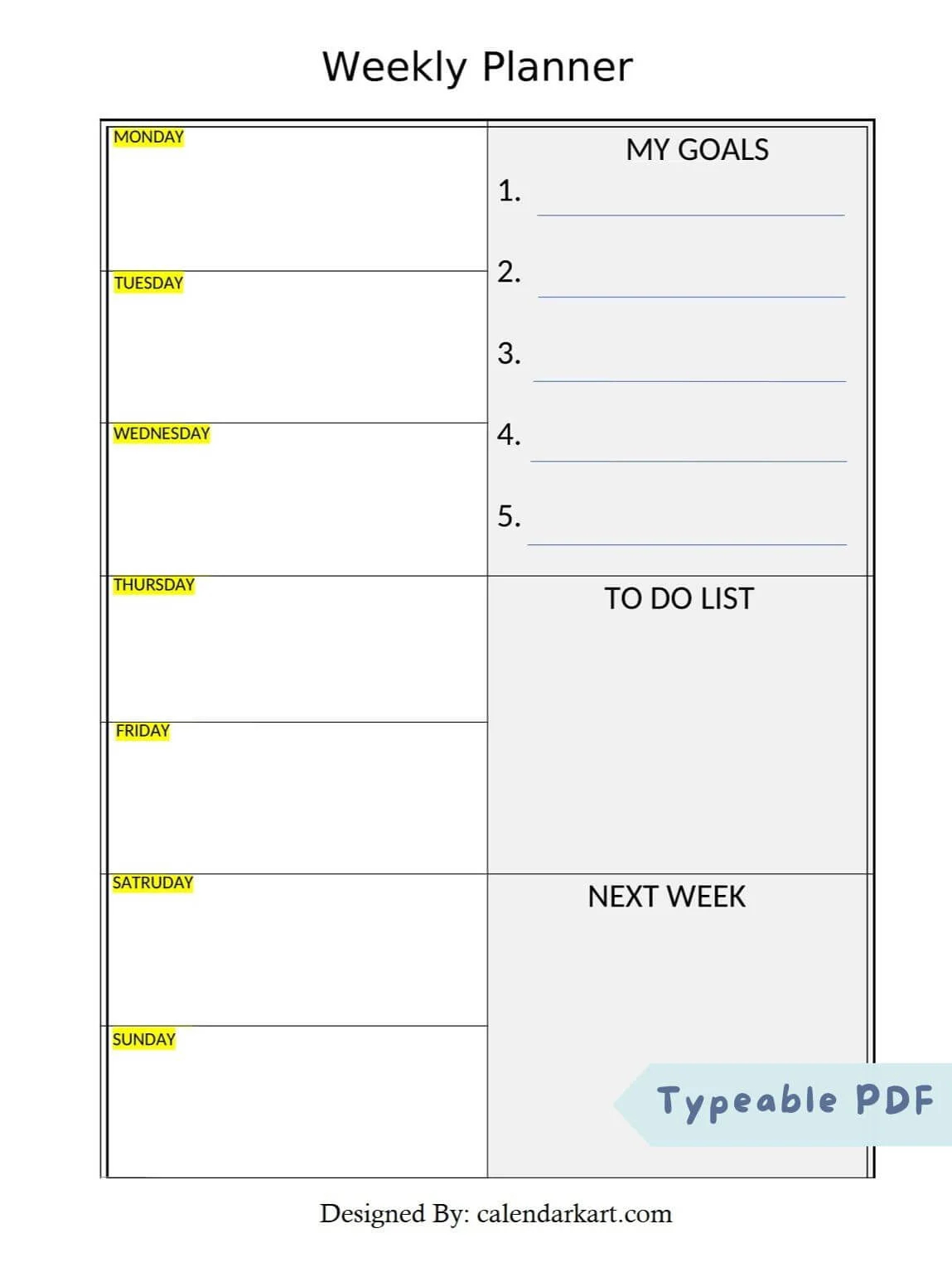 Free Printable Blank Weekly Calendar Template