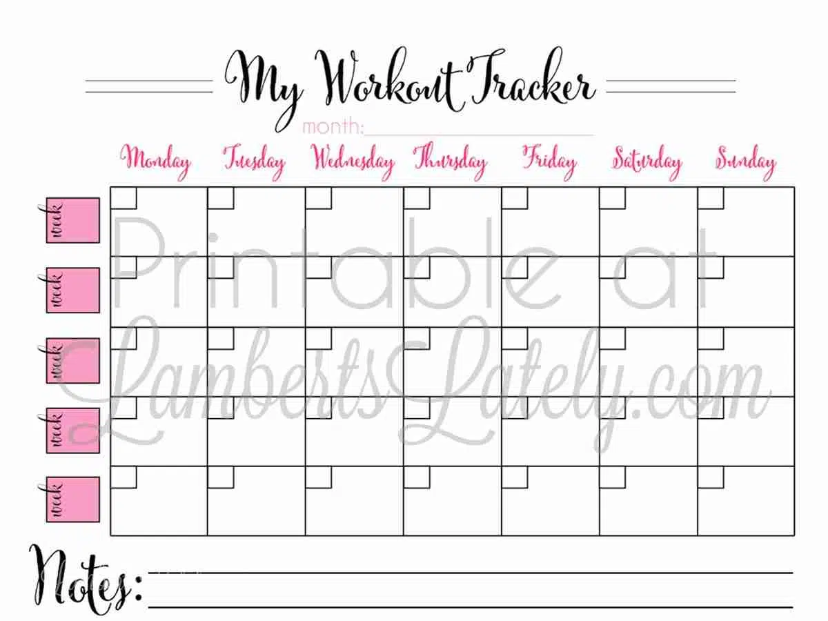 Free Printable Workout Calendar Lamberts Lately