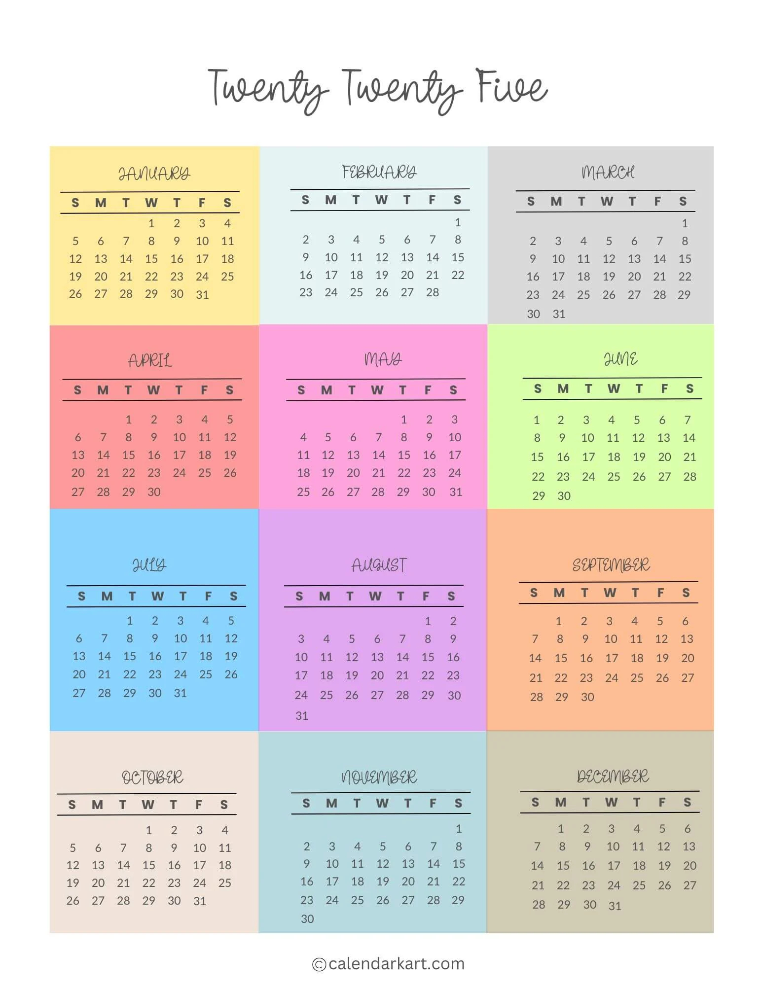 Printable Annual Calendar