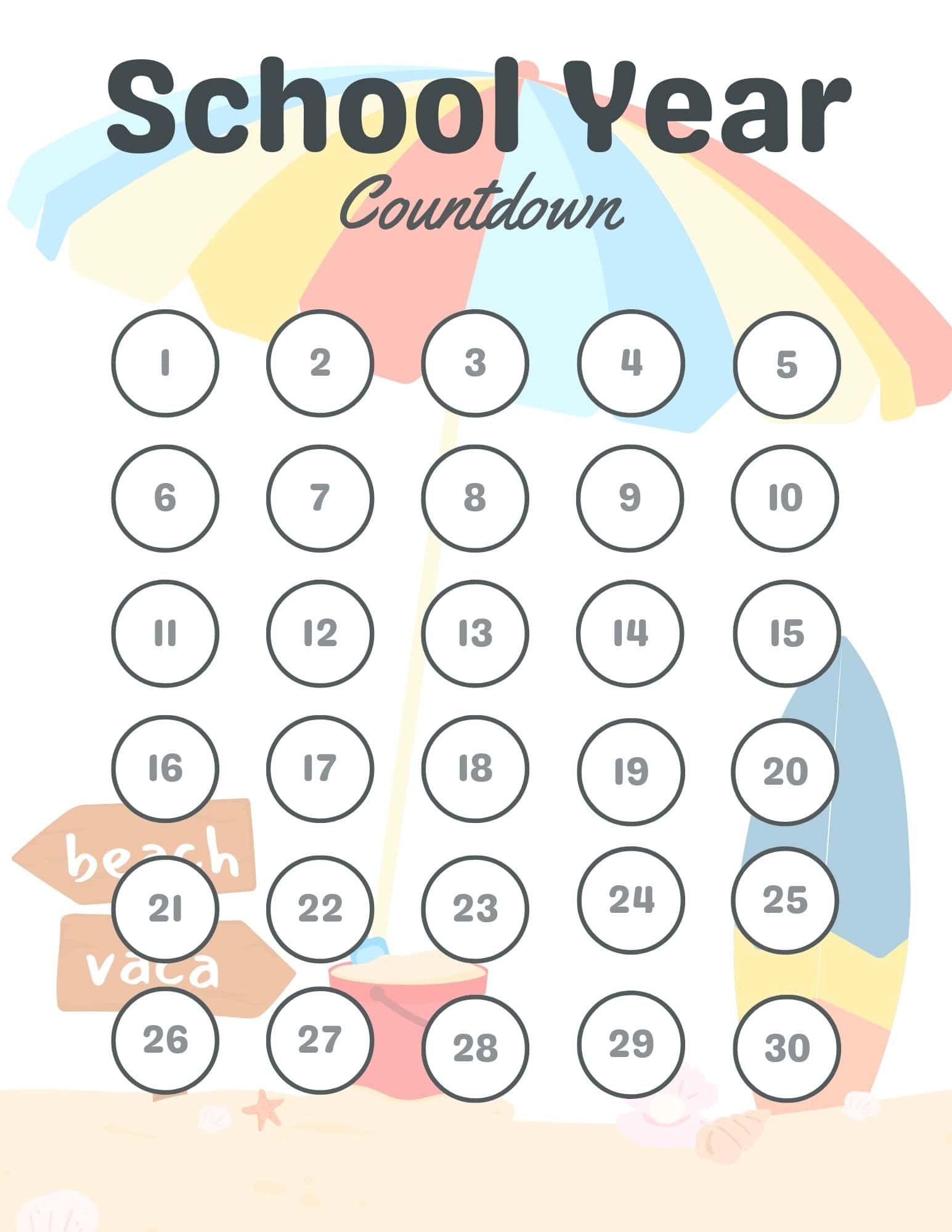 30 Day Countdown Calendar Printable