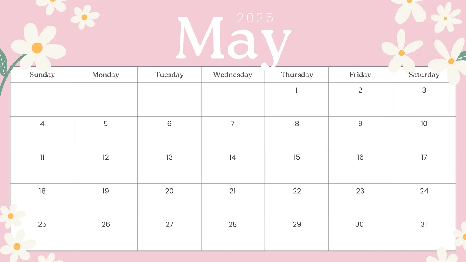 Free To Edit And Print May 2025 Calendar Templates Canva