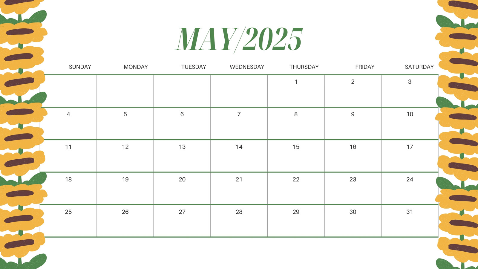 Free To Edit And Print May 2025 Calendar Templates Canva