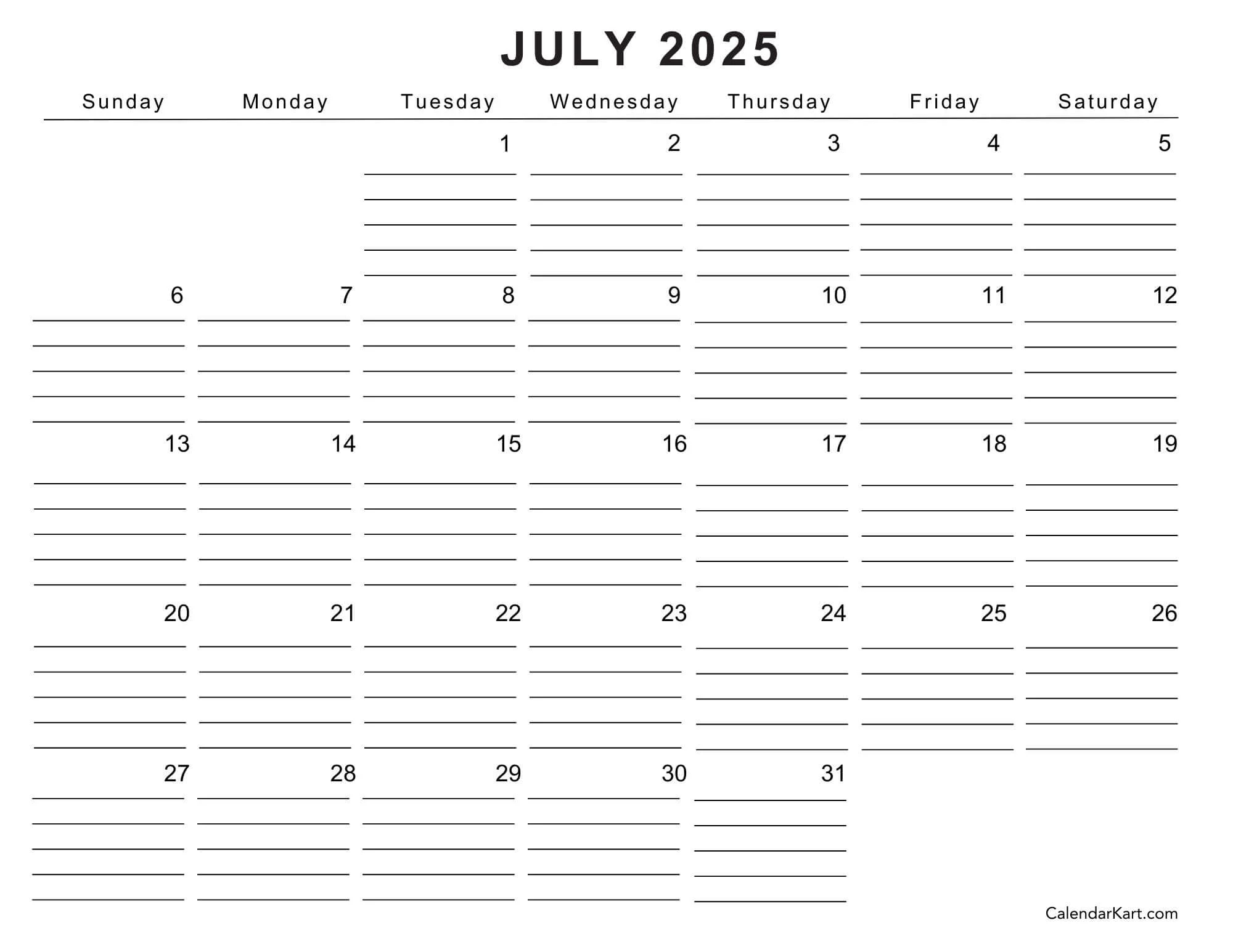 Calendar 2025 July Printable Calendar 2025 July Printable