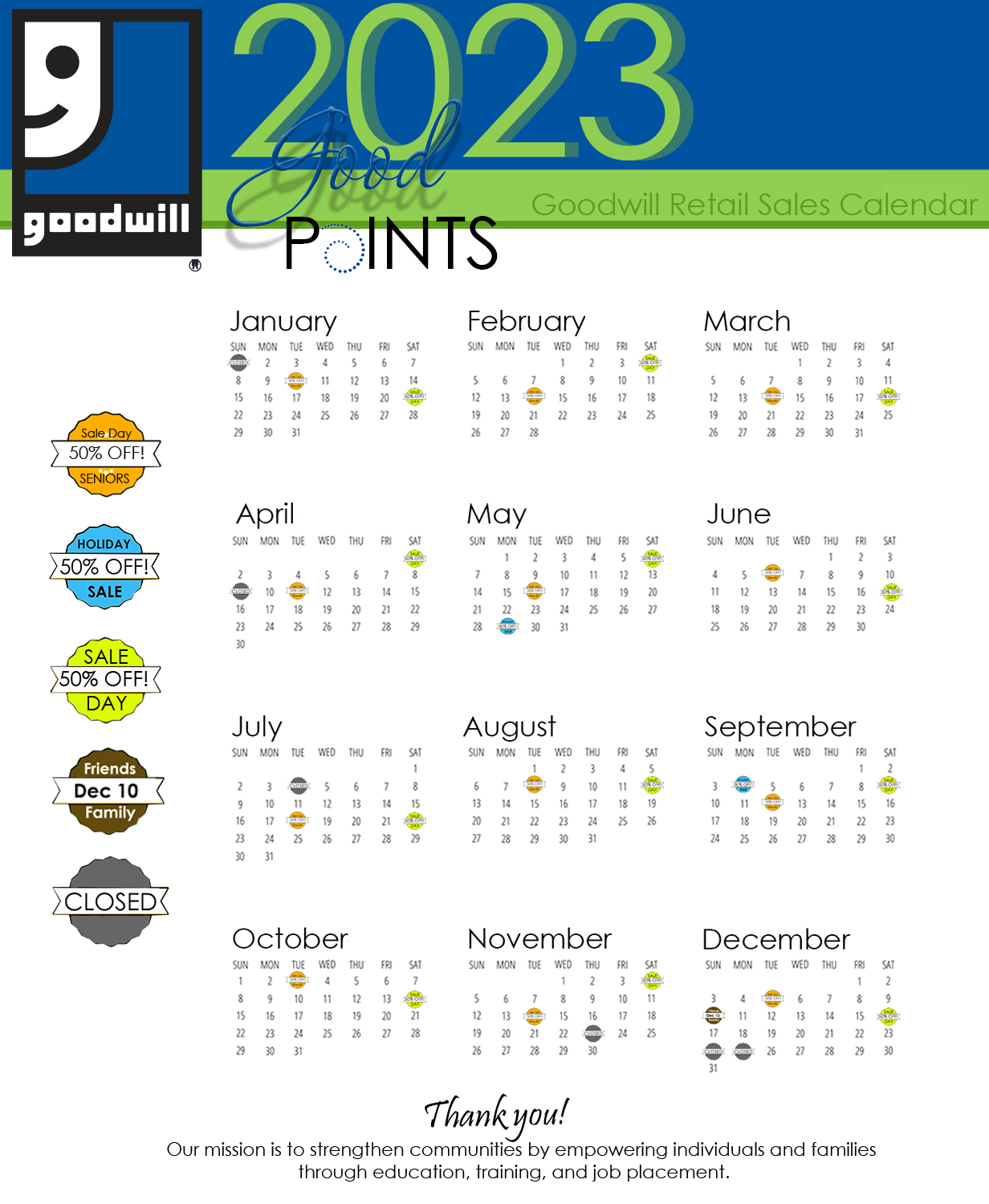 Goodwill Sales Calendar