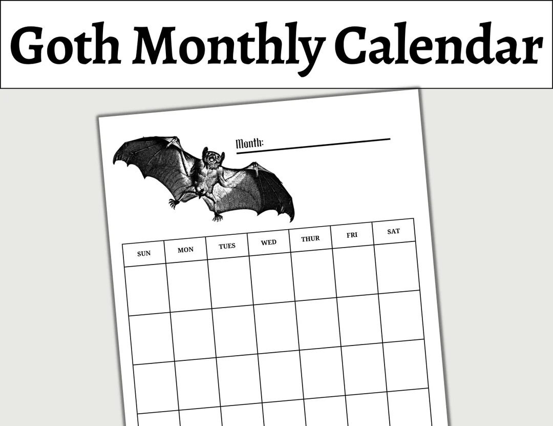 Goth Monthly Calendar Undated Creepy Calendar Printable Gothic Calendar Medical Drawings Calendar Etsy