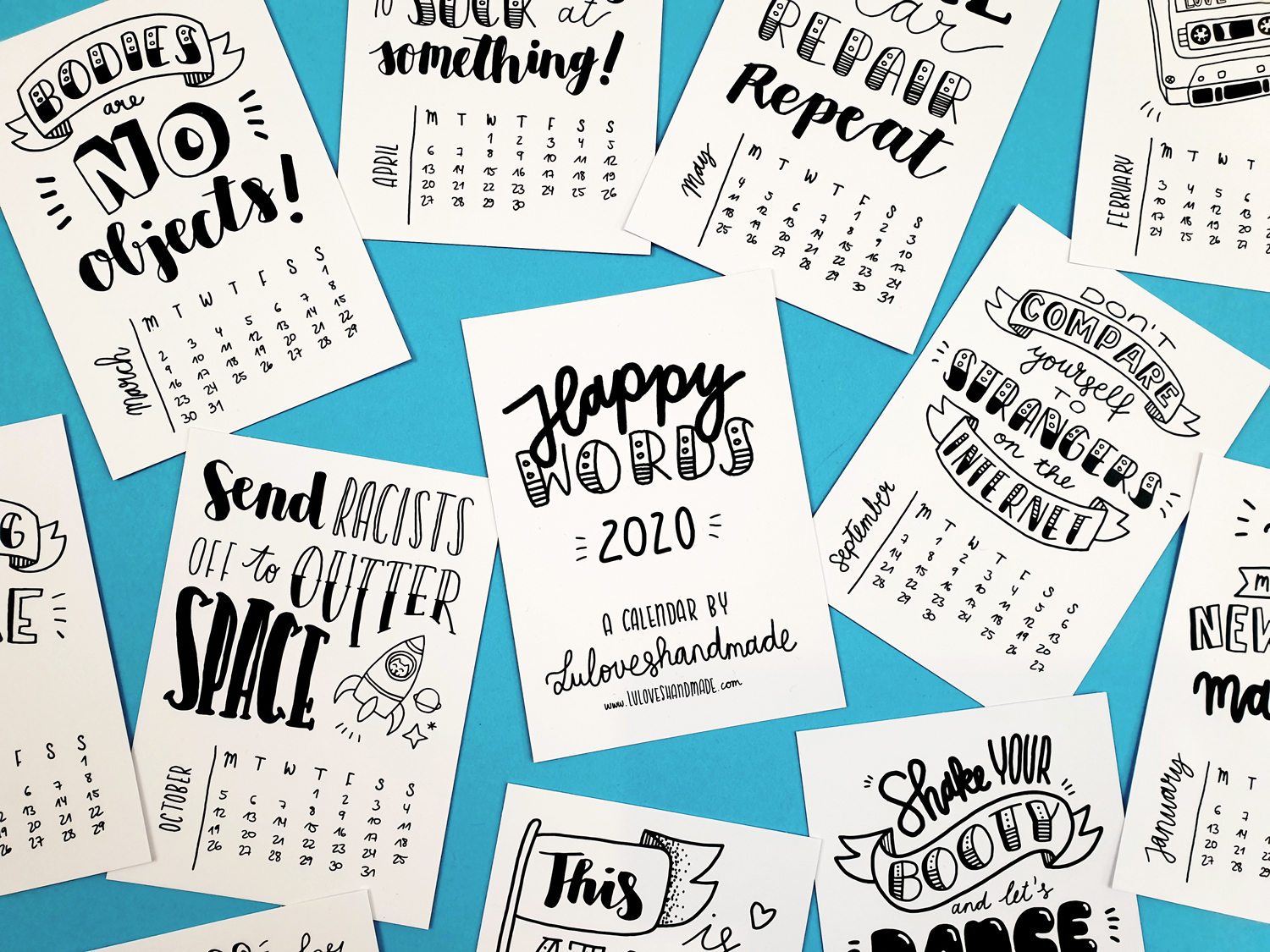 Happy Words Free Handlettering Calendar Printable 2020