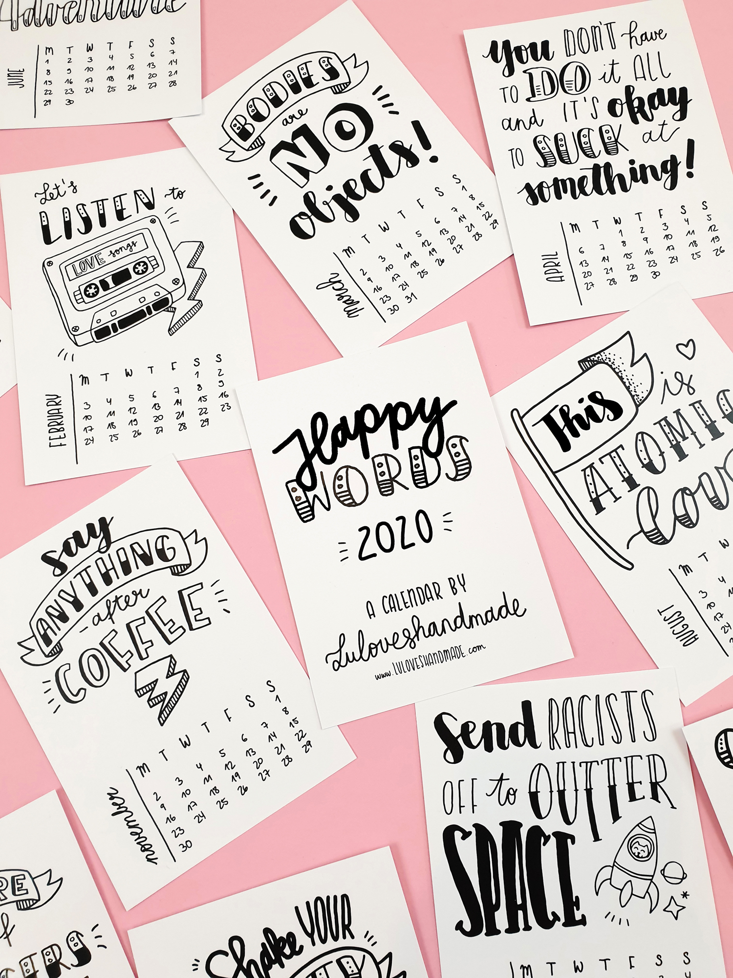 Happy Words Free Handlettering Calendar Printable 2020