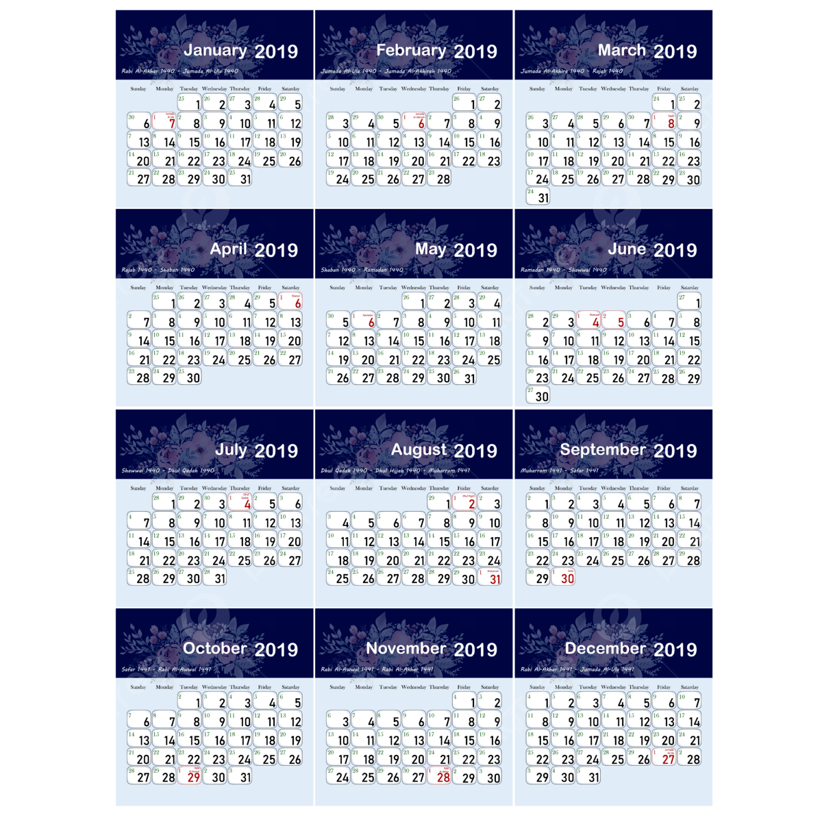 Islamic Hijri Calendar 1440 2019 Template Download On Pngtree