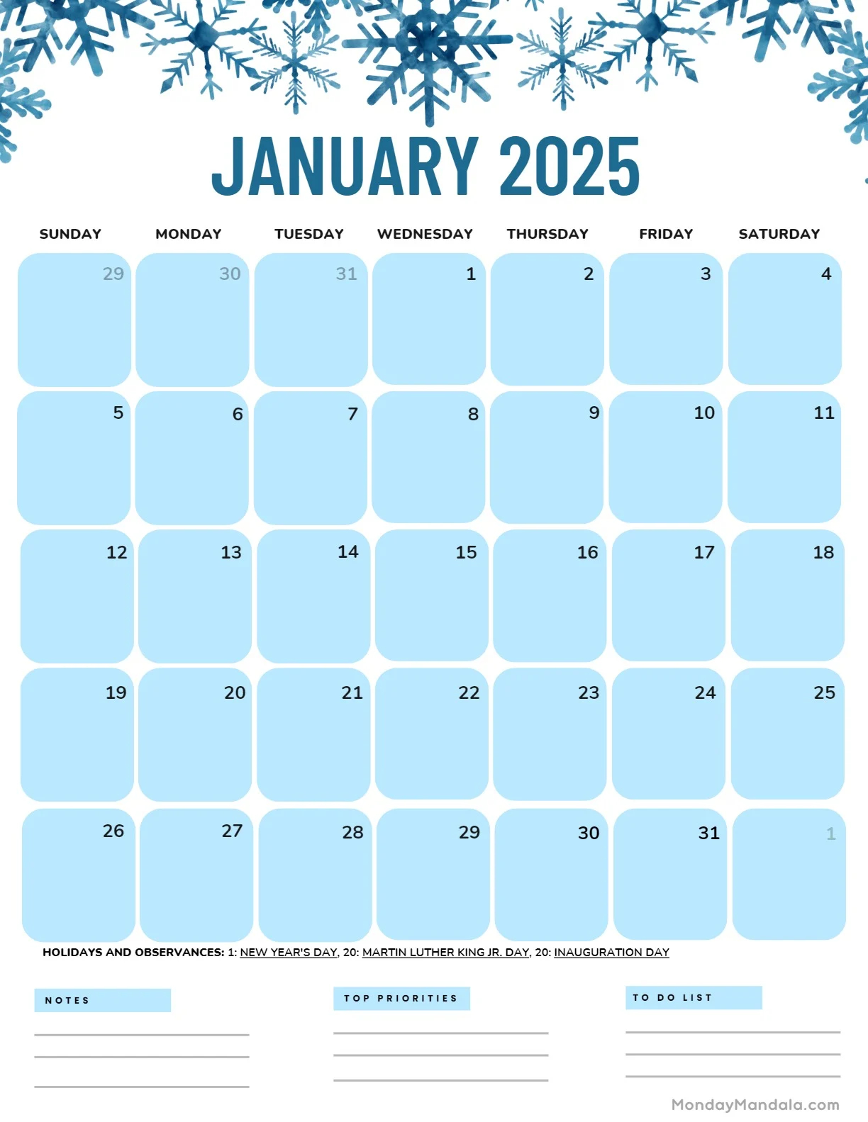 2025 Portrait Calendar Printable