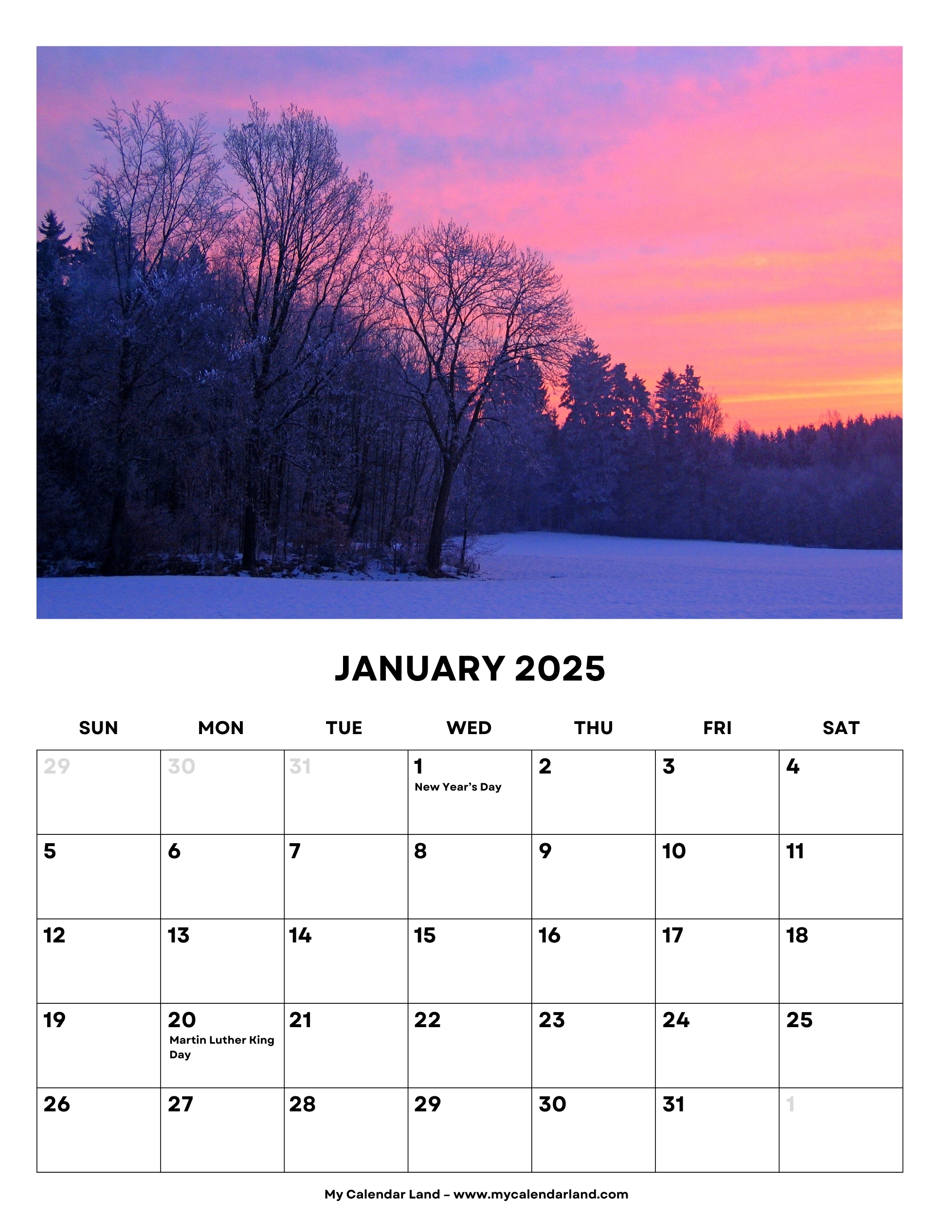 January 2025 Calendar My Calendar Land