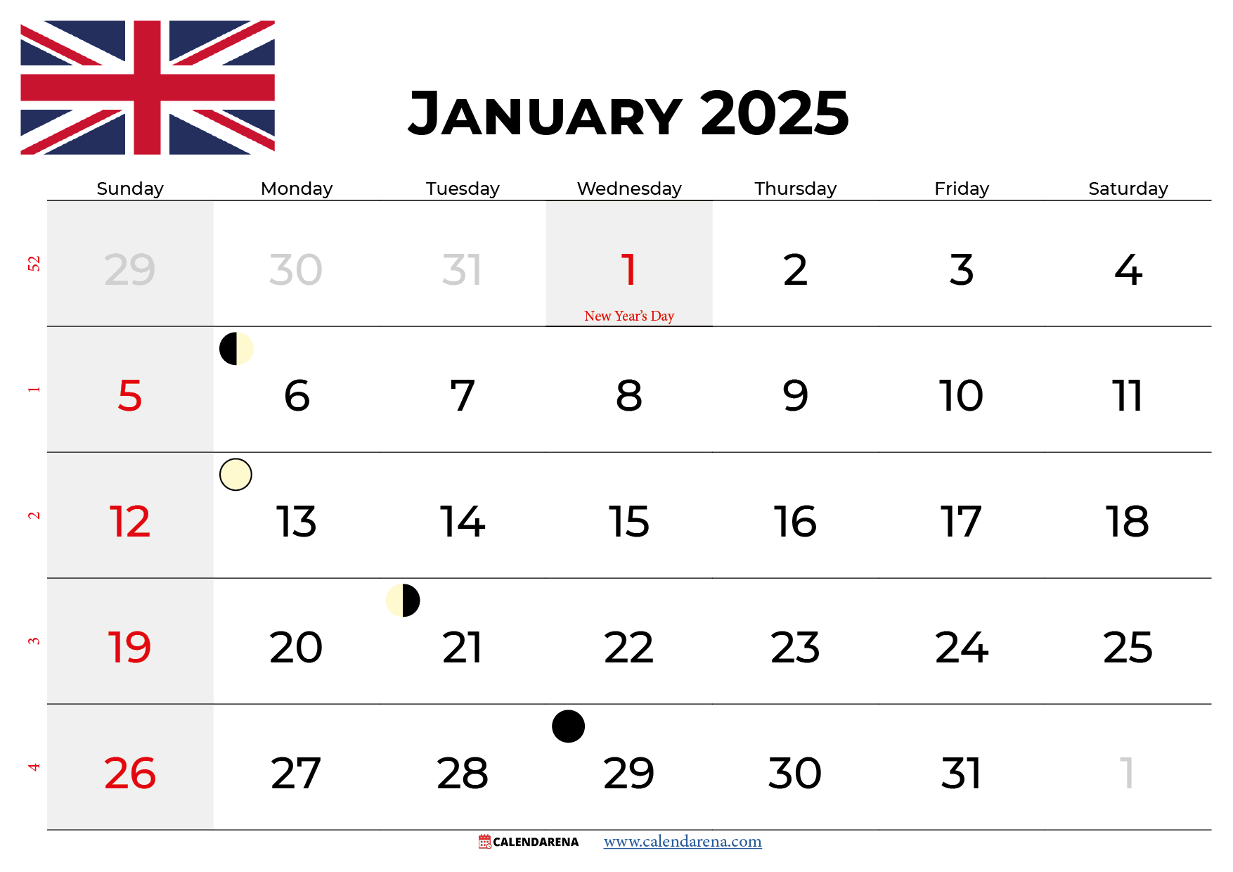 January 2025 Calendar UK