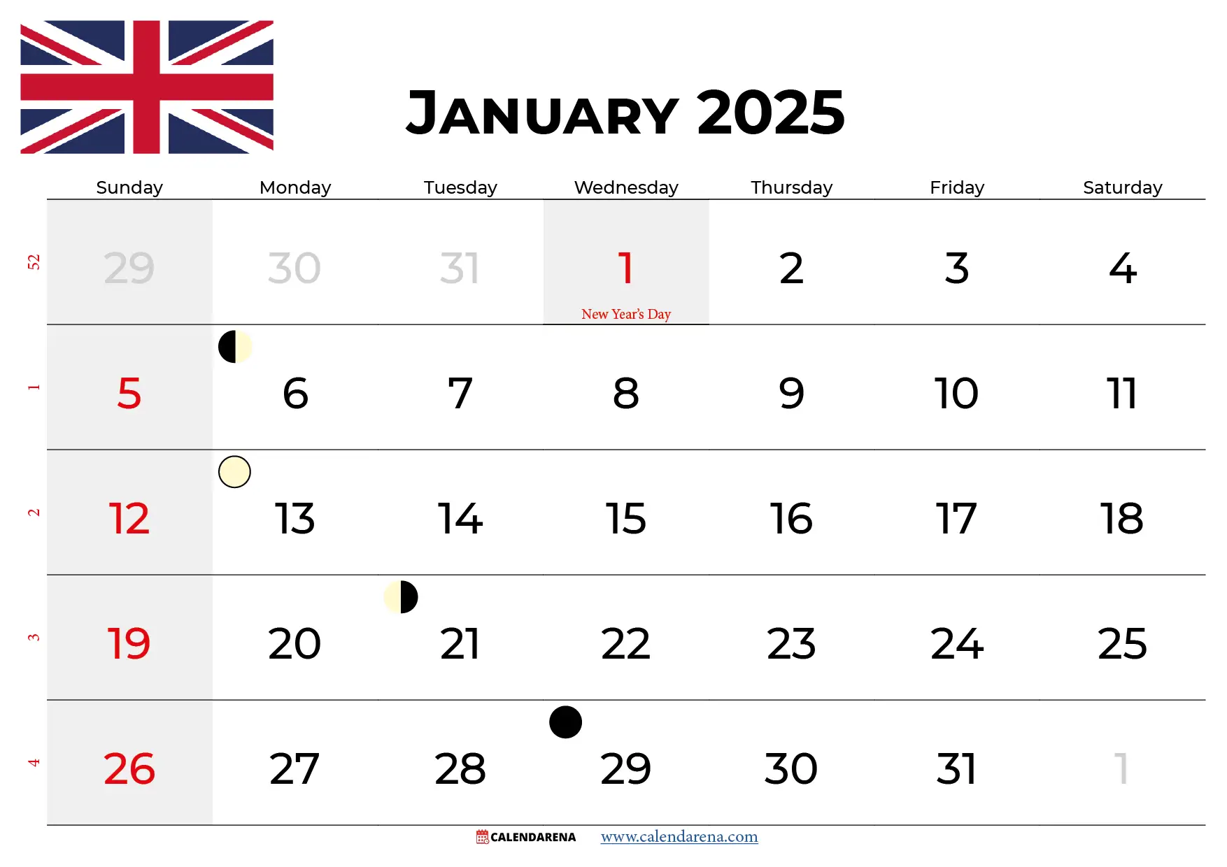 January 2025 Calendar UK