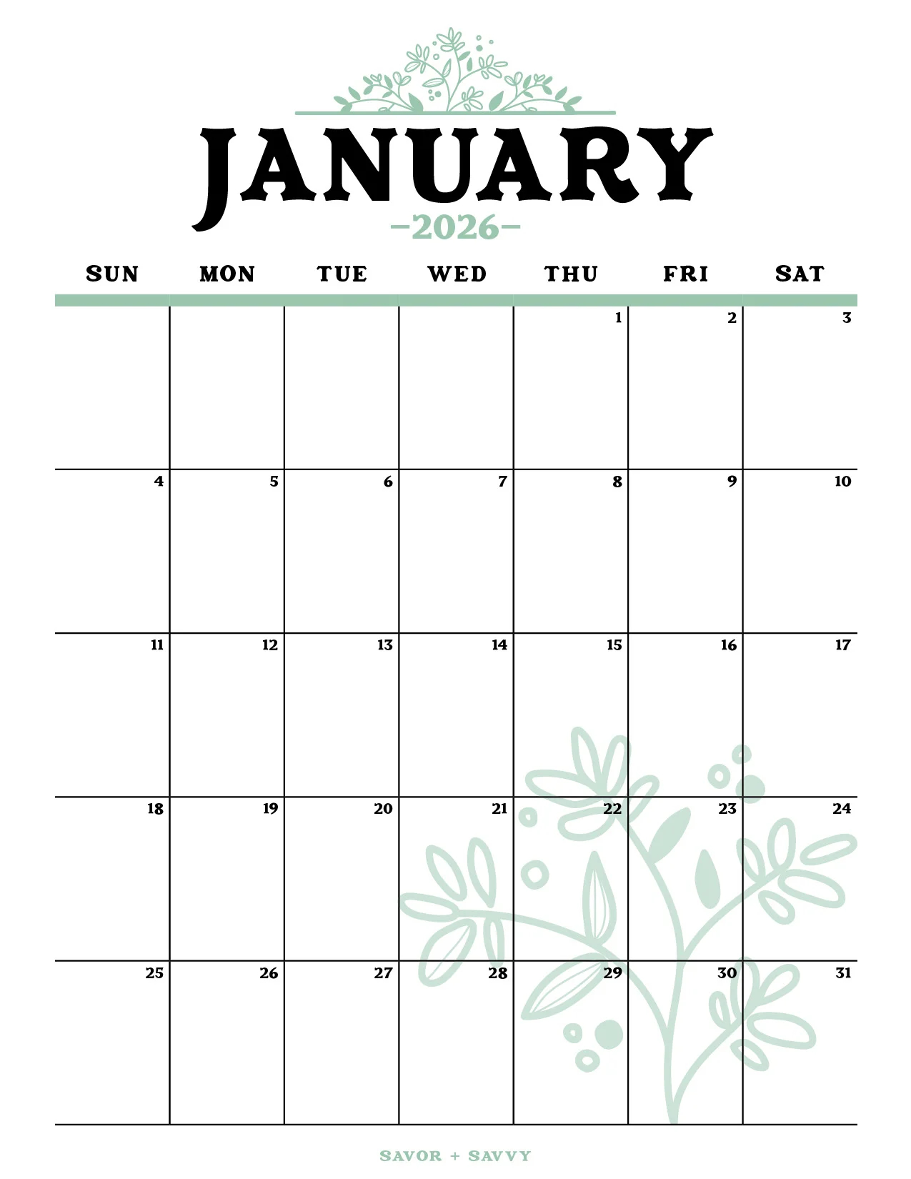 January 2026 Calendar Templates 14 Free Printables Savor Savvy January 2026 Calendar Templates 14 Free Printables Savor Savvy
