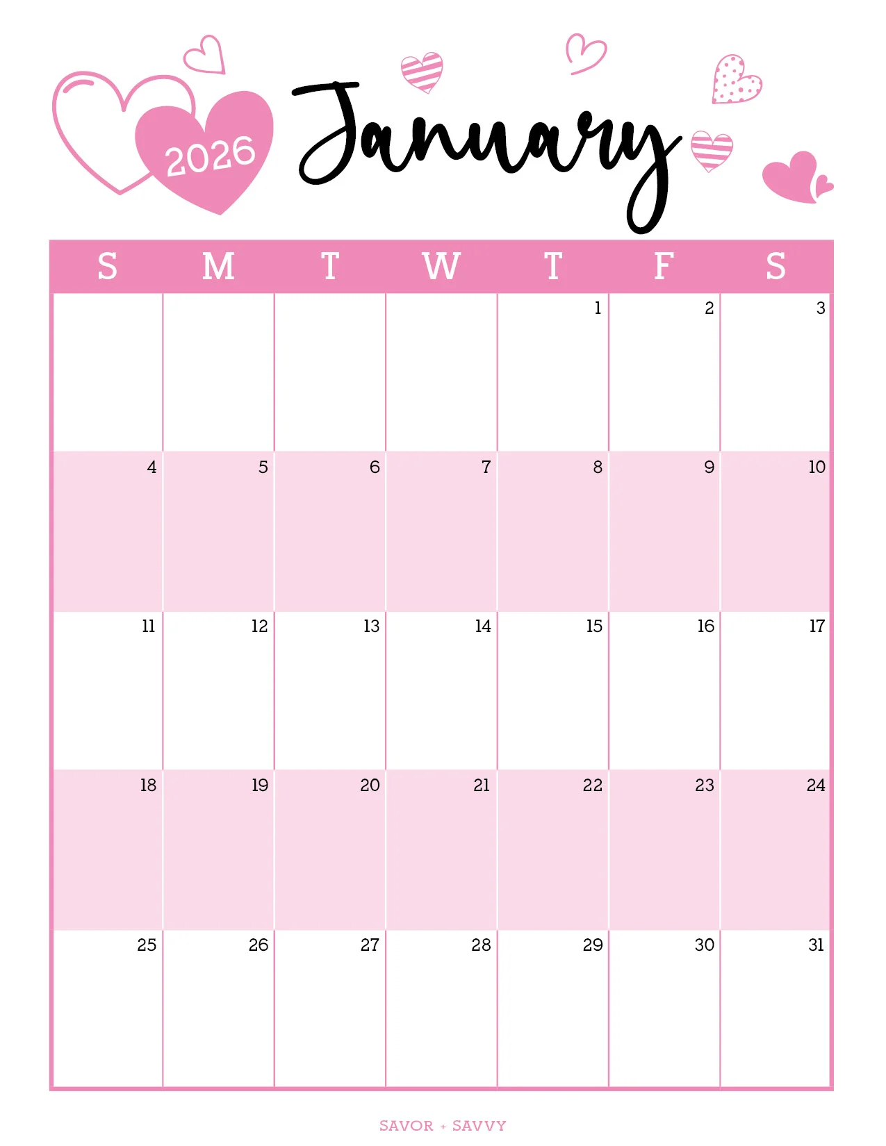 January 2026 Calendar Templates 14 Free Printables Savor Savvy January 2026 Calendar Templates 14 Free Printables Savor Savvy