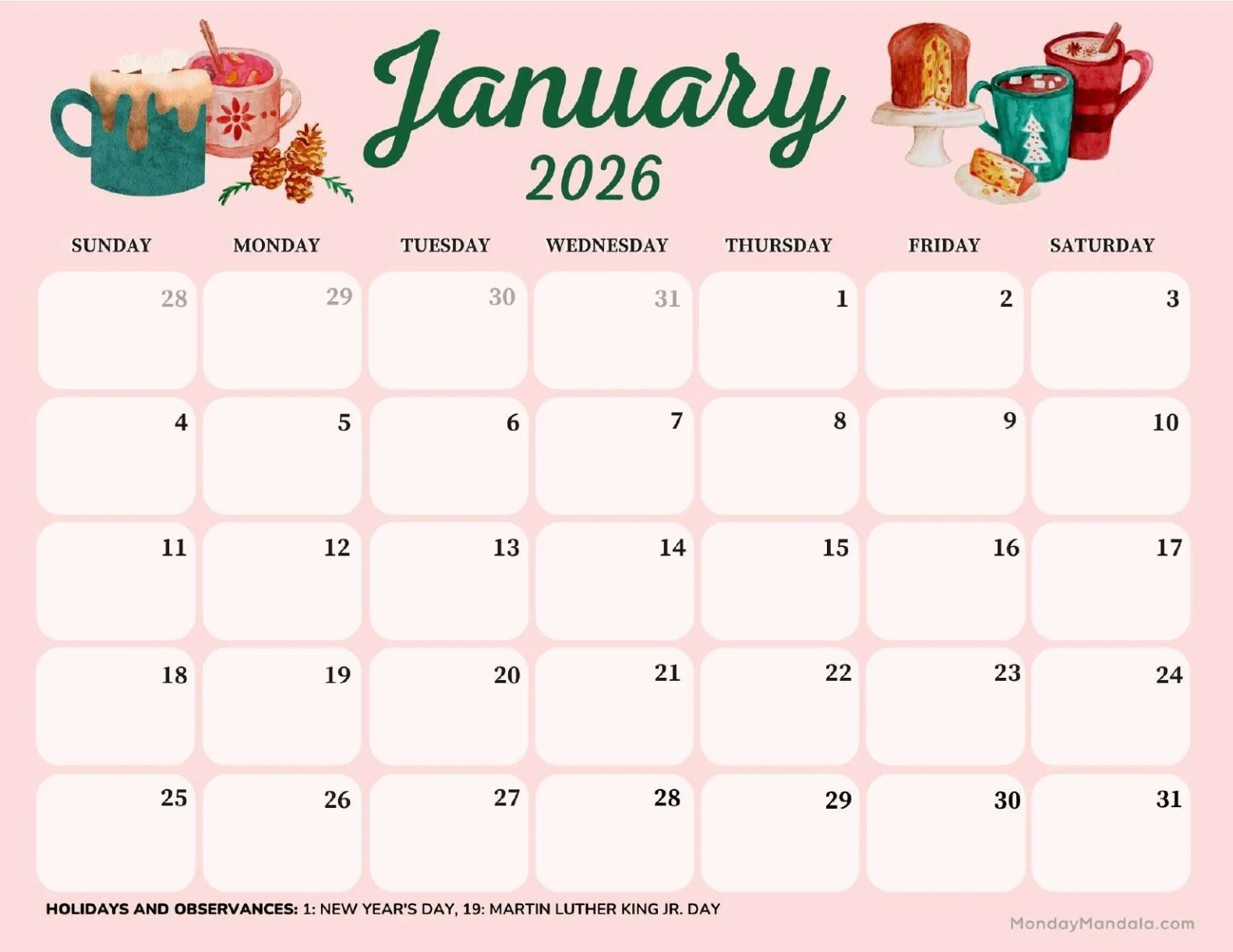 January 2026 Calendars Free PDF Printables 