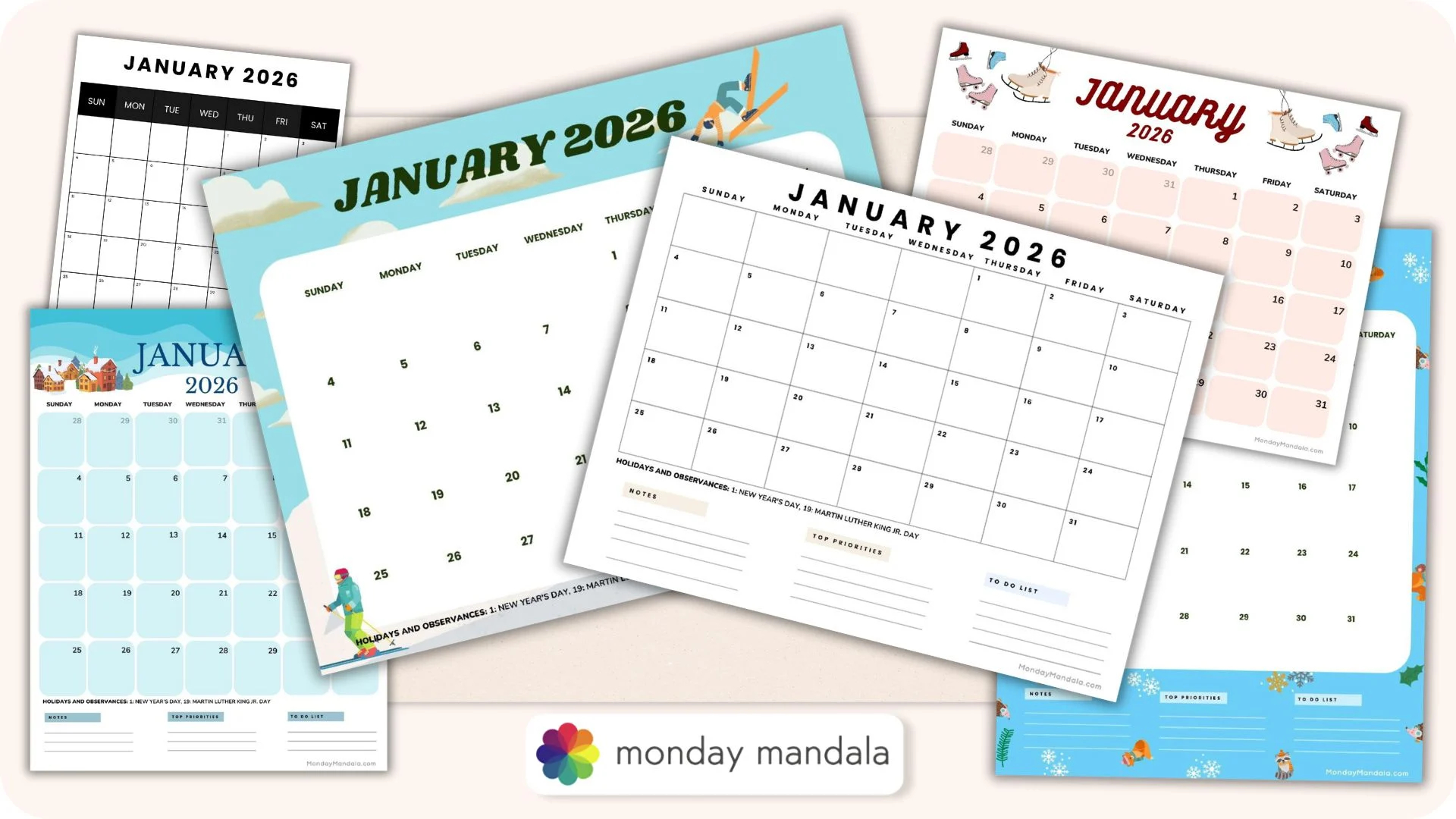 January 2026 Calendars Free PDF Printables January 2026 Calendars Free PDF Printables