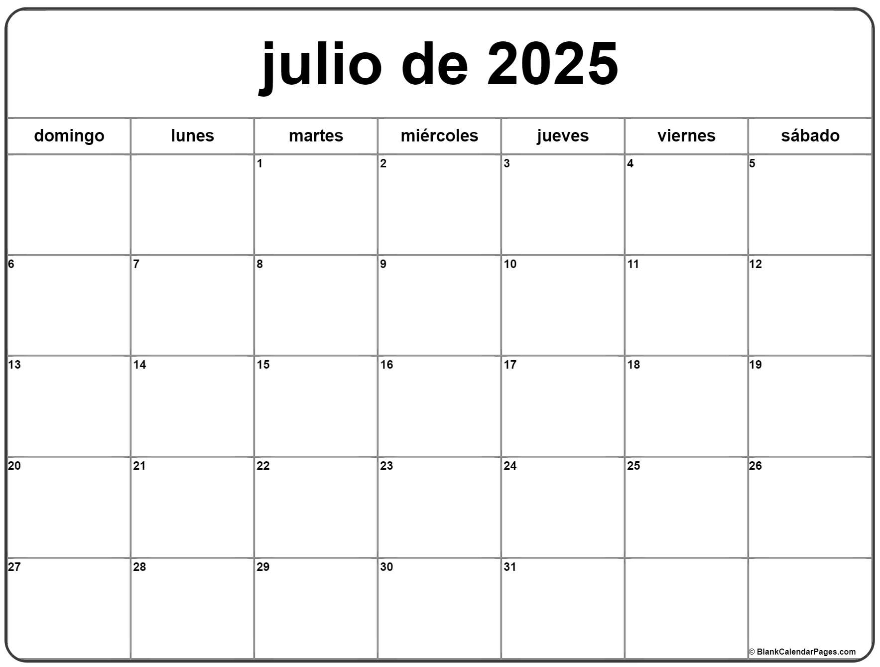 Julio De 2025 Calendario Gratis Calendario Julio