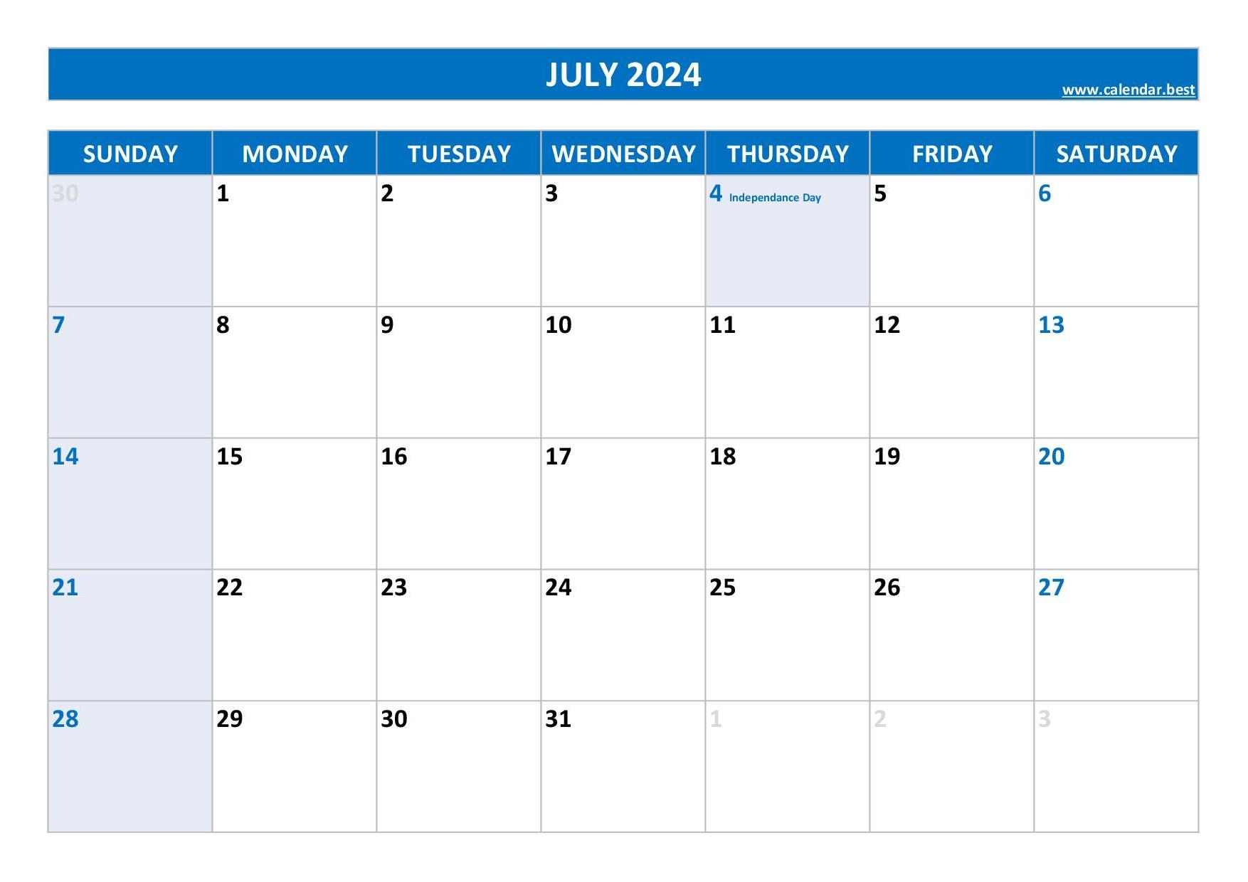 July Printable Calendar