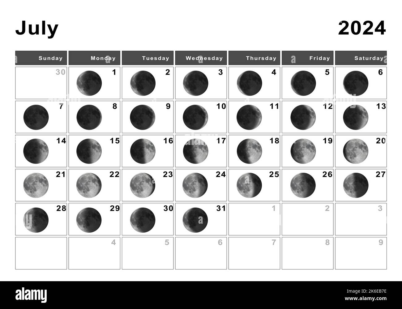 Printable Moon Phases Calendar For July 2026