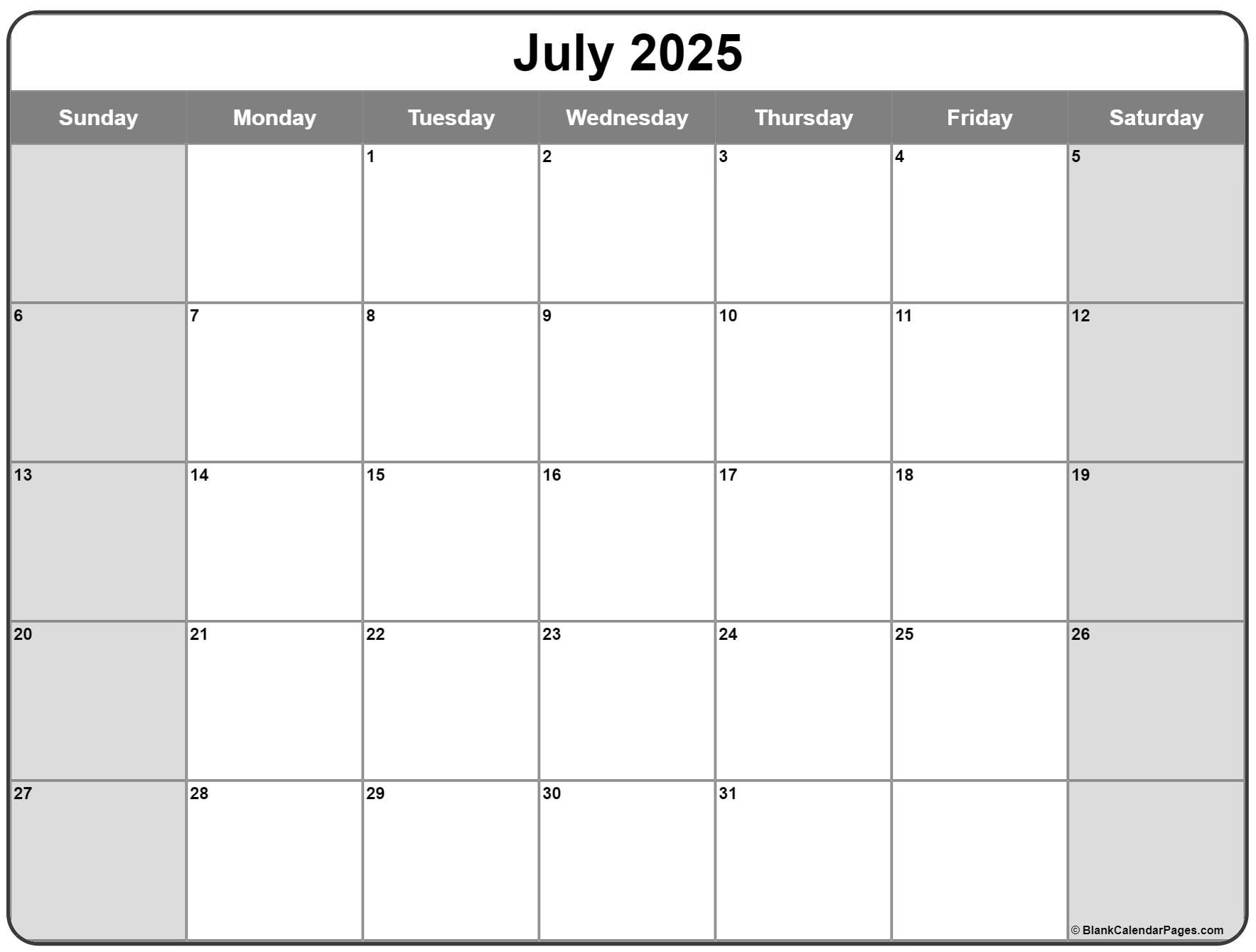 July 2025 Calendar Free Printable Calendars