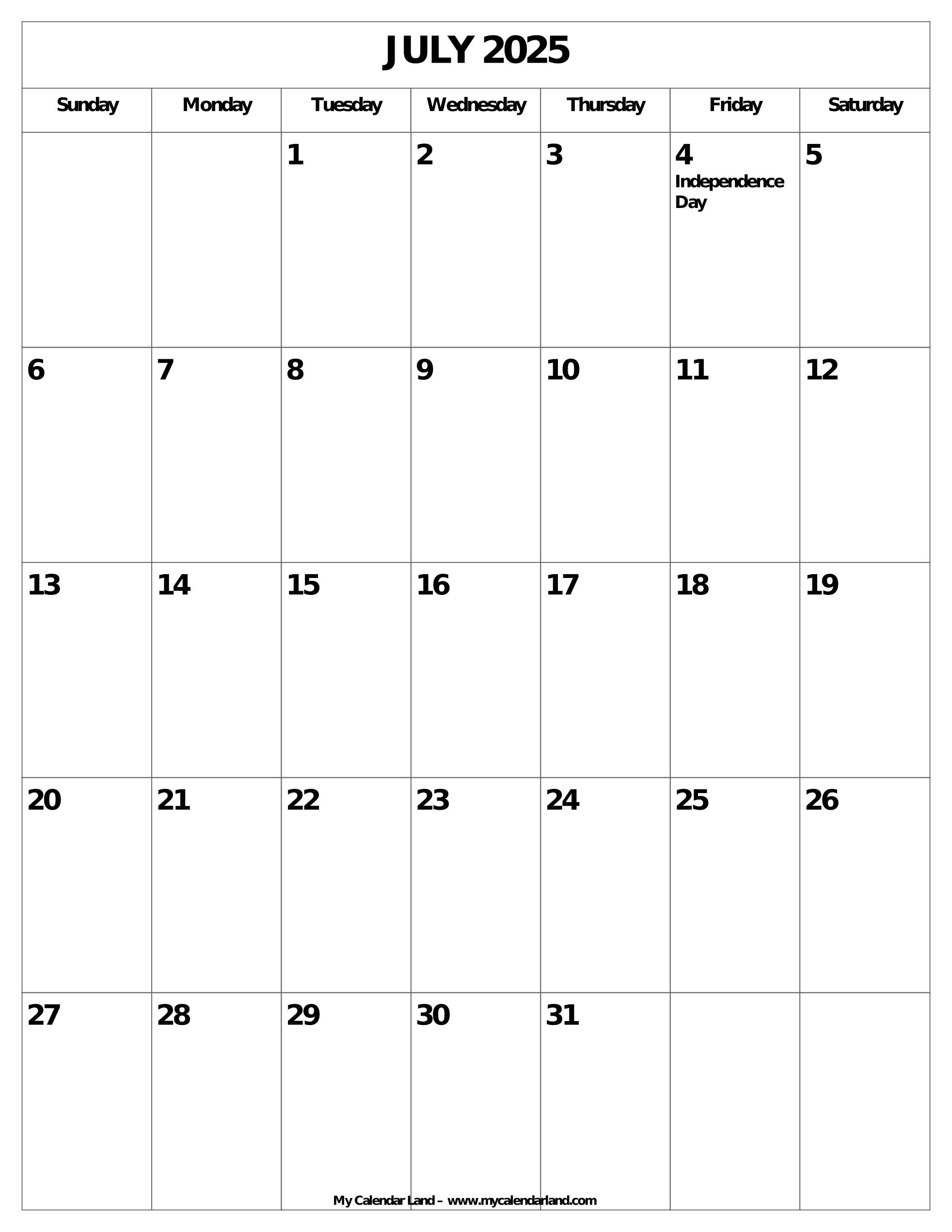 July 2025 Calendar My Calendar Land July 2025 Calendar My Calendar Land