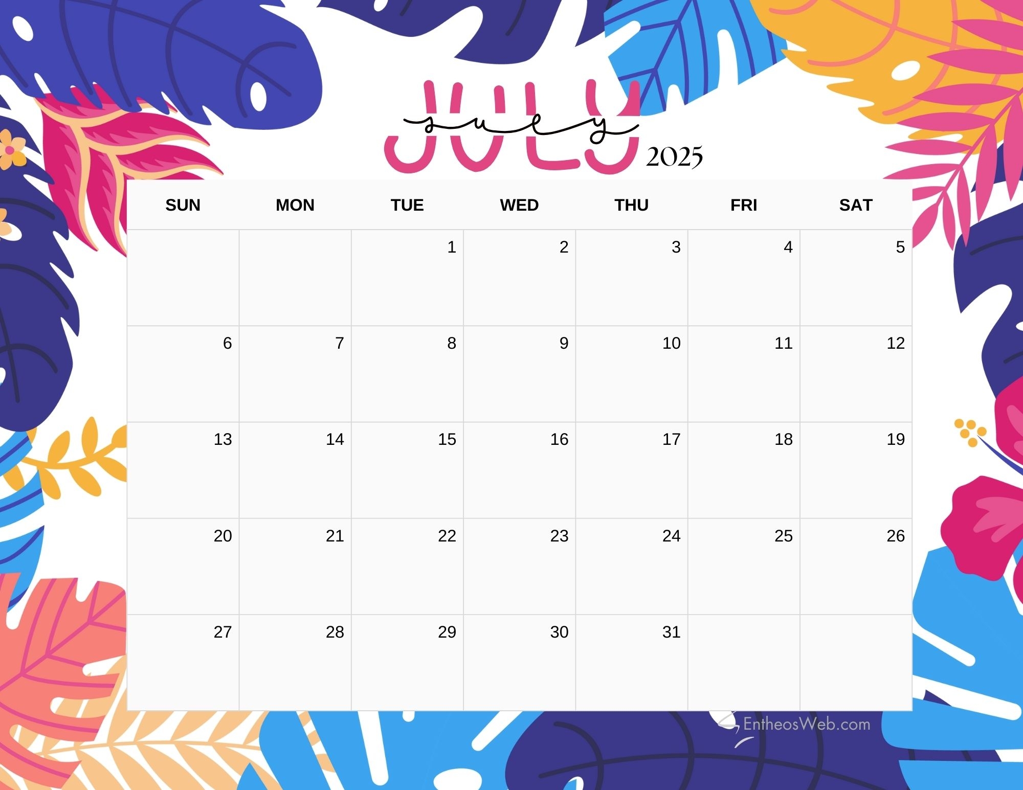 July 2025 Calendar Printables EntheosWeb