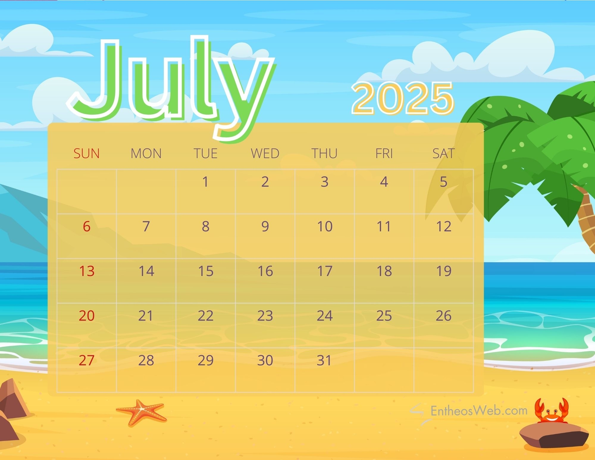 Printable Calendar Julio 2025