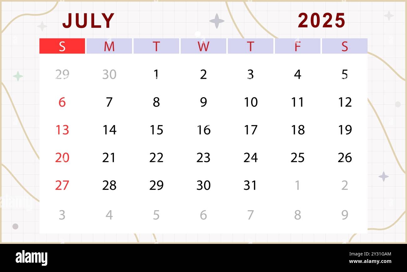 July 2025 Month Calendar Printable Cute